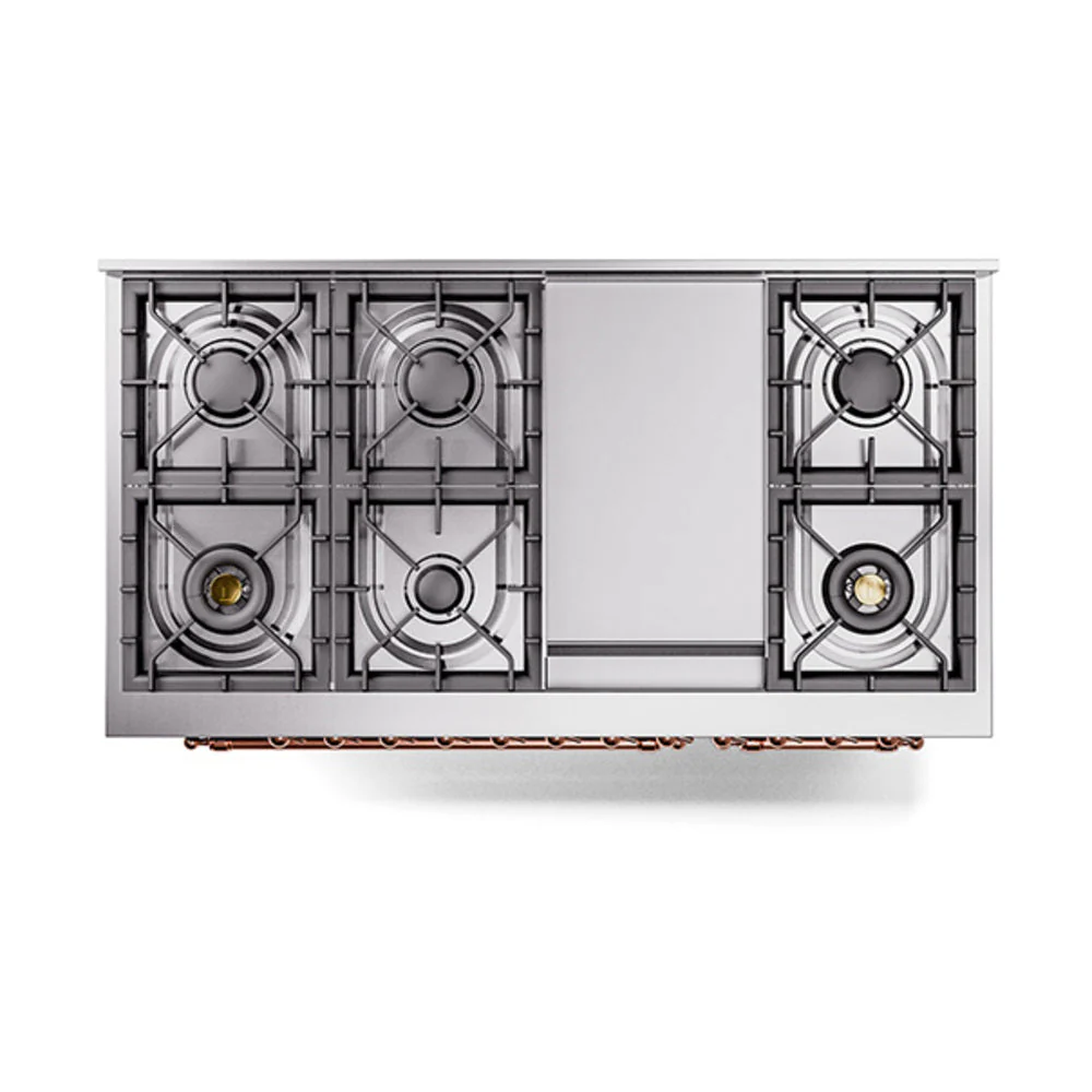 ILVE Nostalgie II Noblesse 48-Inch Freestanding Natural Gas Dual Fuel Range in Burgudy with Copper Trim (UN48FNMPBUP) - Image 4