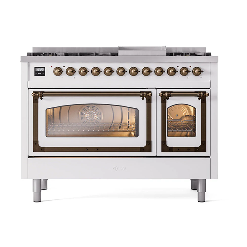 ILVE Nostalgie II Noblesse 48-Inch Freestanding Natural Gas Dual Fuel Range in Custom RAL with Bronze Trim (UN48FNMPRAB) - Image 2