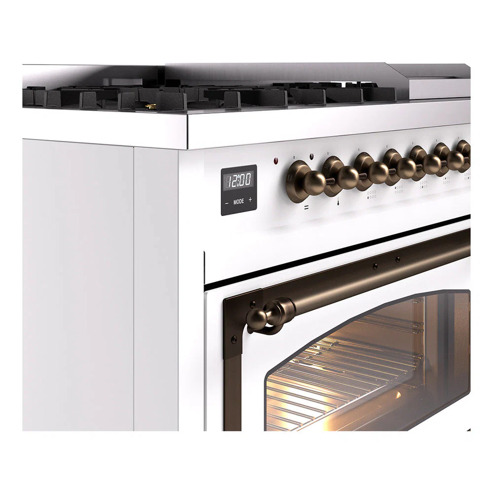 ILVE Nostalgie II Noblesse 48-Inch Freestanding Natural Gas Dual Fuel Range in Custom RAL with Bronze Trim (UN48FNMPRAB) - Image 3