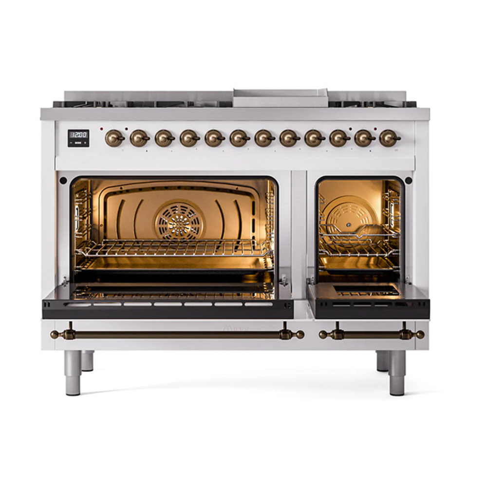 ILVE Nostalgie II Noblesse 48-Inch Freestanding Natural Gas Dual Fuel Range in Custom RAL with Bronze Trim (UN48FNMPRAB) - Image 5