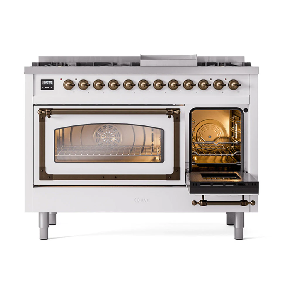 ILVE Nostalgie II Noblesse 48-Inch Freestanding Natural Gas Dual Fuel Range in Custom RAL with Bronze Trim (UN48FNMPRAB) - Image 7