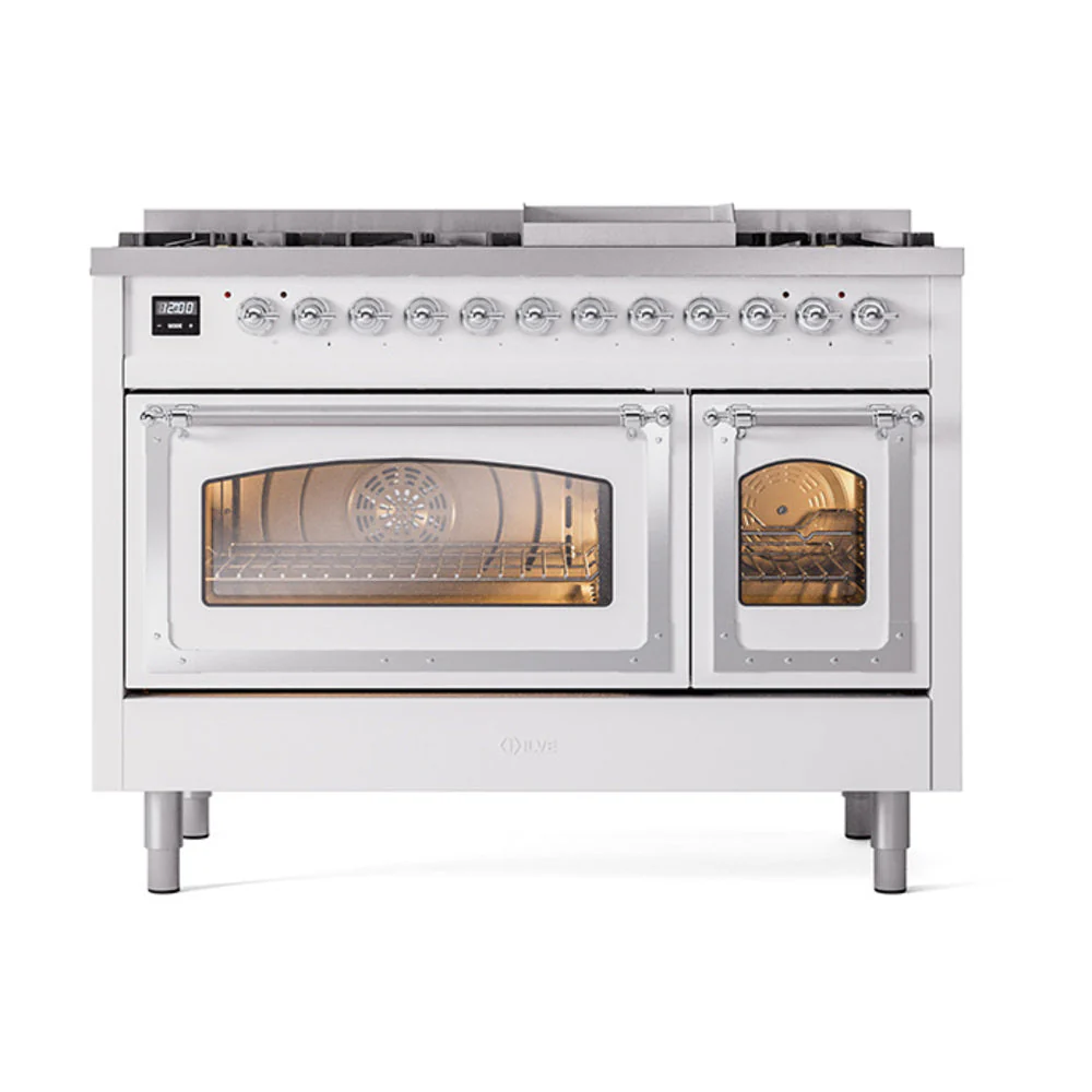 ILVE Nostalgie II Noblesse 48-Inch Freestanding Natural Gas Dual Fuel Range in Custom RAL with Chrome Trim (UN48FNMPRAC) - Image 2