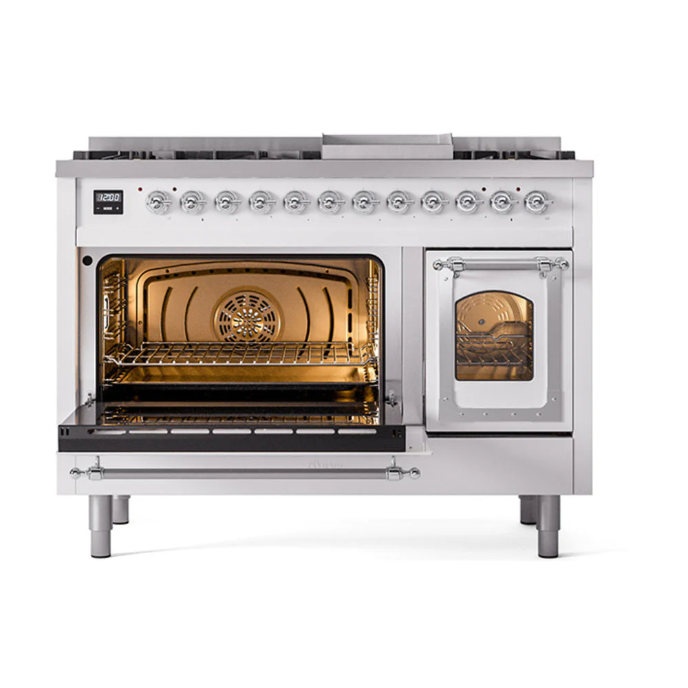 ILVE Nostalgie II Noblesse 48-Inch Freestanding Natural Gas Dual Fuel Range in Custom RAL with Chrome Trim (UN48FNMPRAC) - Image 6