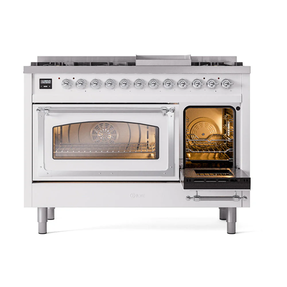ILVE Nostalgie II Noblesse 48-Inch Freestanding Natural Gas Dual Fuel Range in Custom RAL with Chrome Trim (UN48FNMPRAC) - Image 7