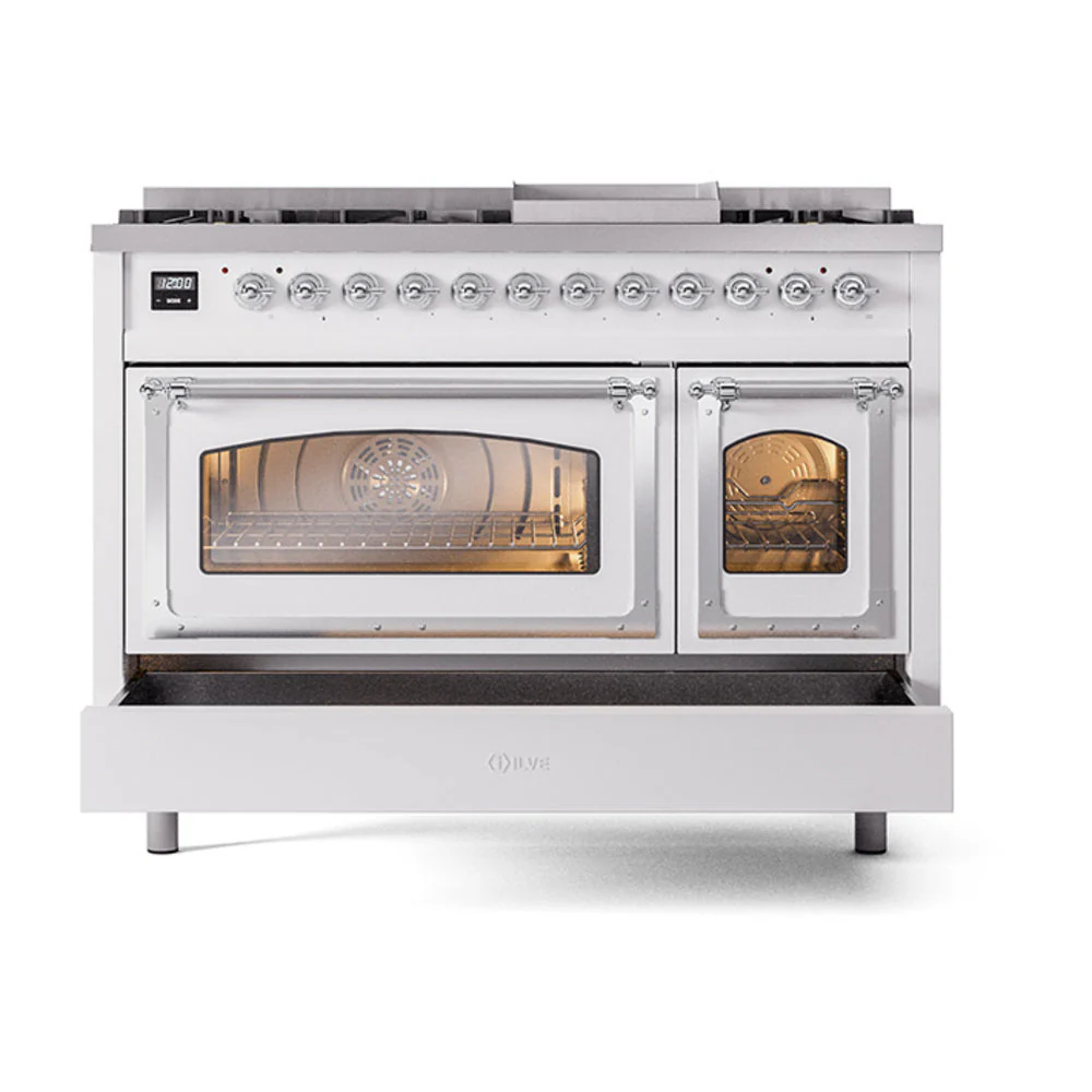 ILVE Nostalgie II Noblesse 48-Inch Freestanding Natural Gas Dual Fuel Range in Custom RAL with Chrome Trim (UN48FNMPRAC) - Image 8