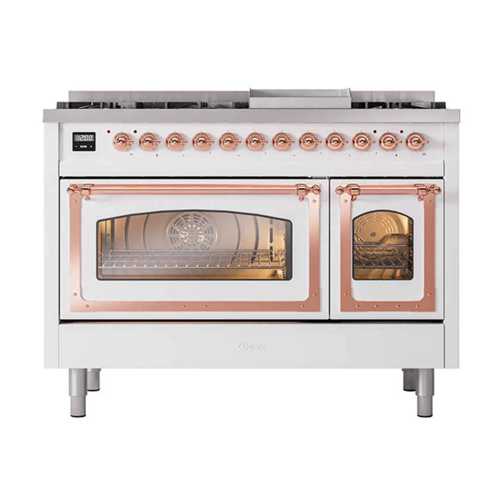 ILVE Nostalgie II Noblesse 48-Inch Freestanding Natural Gas Dual Fuel Range in Custom RAL with Copper Trim (UN48FNMPRAP) - Image 2