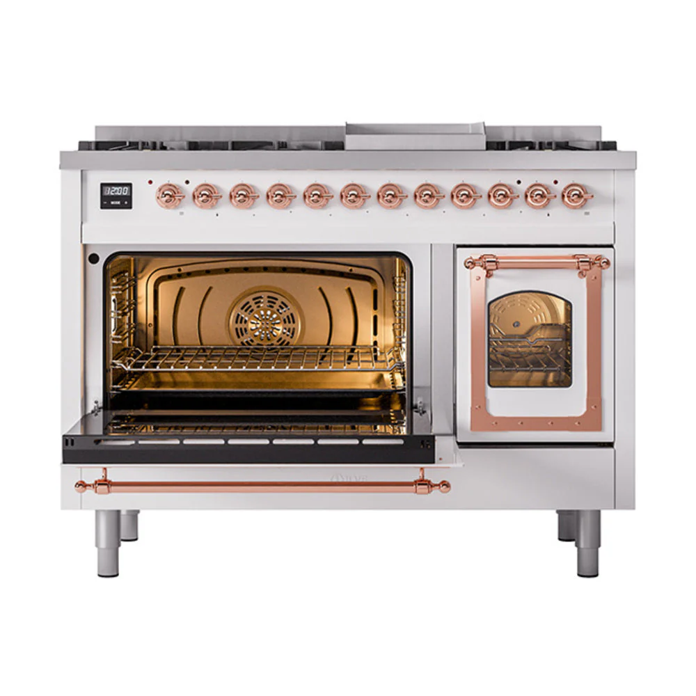 ILVE Nostalgie II Noblesse 48-Inch Freestanding Natural Gas Dual Fuel Range in Custom RAL with Copper Trim (UN48FNMPRAP) - Image 6