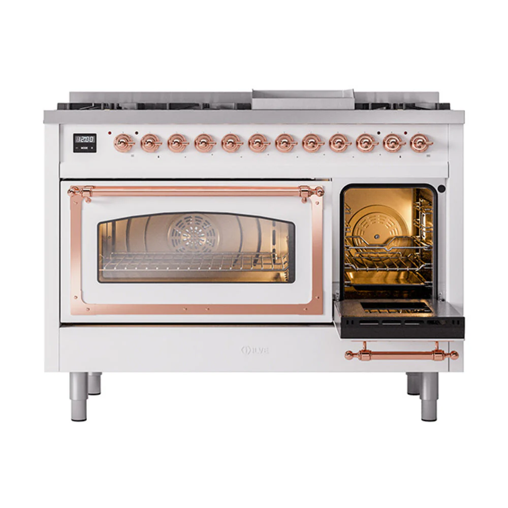 ILVE Nostalgie II Noblesse 48-Inch Freestanding Natural Gas Dual Fuel Range in Custom RAL with Copper Trim (UN48FNMPRAP) - Image 7