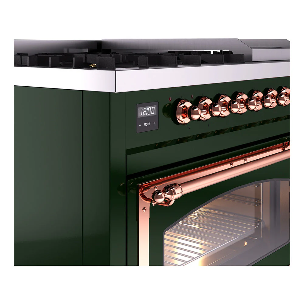 ILVE Nostalgie II Noblesse 48-Inch Freestanding Natural Gas Dual Fuel Range in Emerald Green with Copper Trim (UN48FNMPEGP) - Image 3