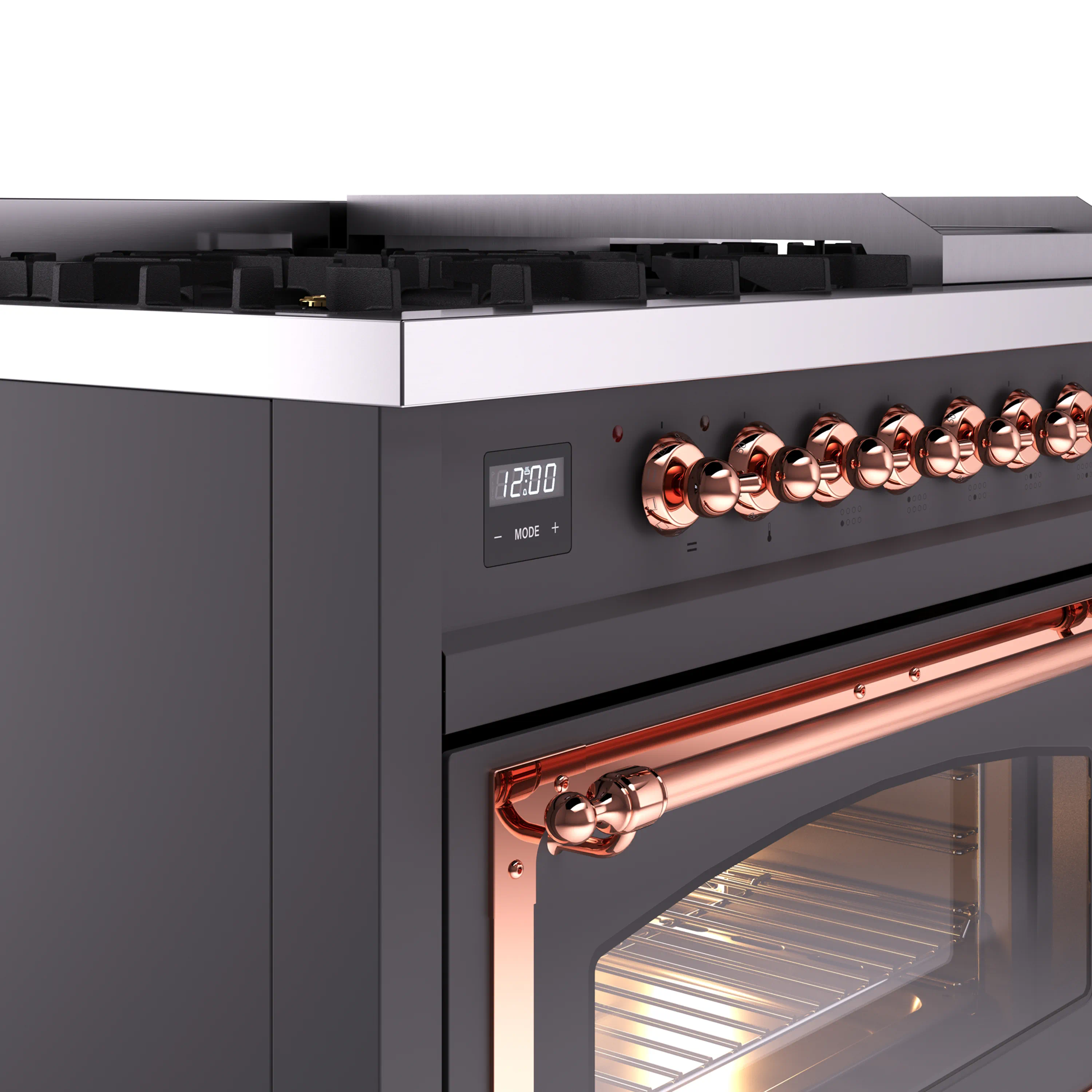ILVE Nostalgie II Noblesse 48-Inch Freestanding Natural Gas Dual Fuel Range in Matte Graphite with Copper Trim (UN48FNMPMGP) - Image 3