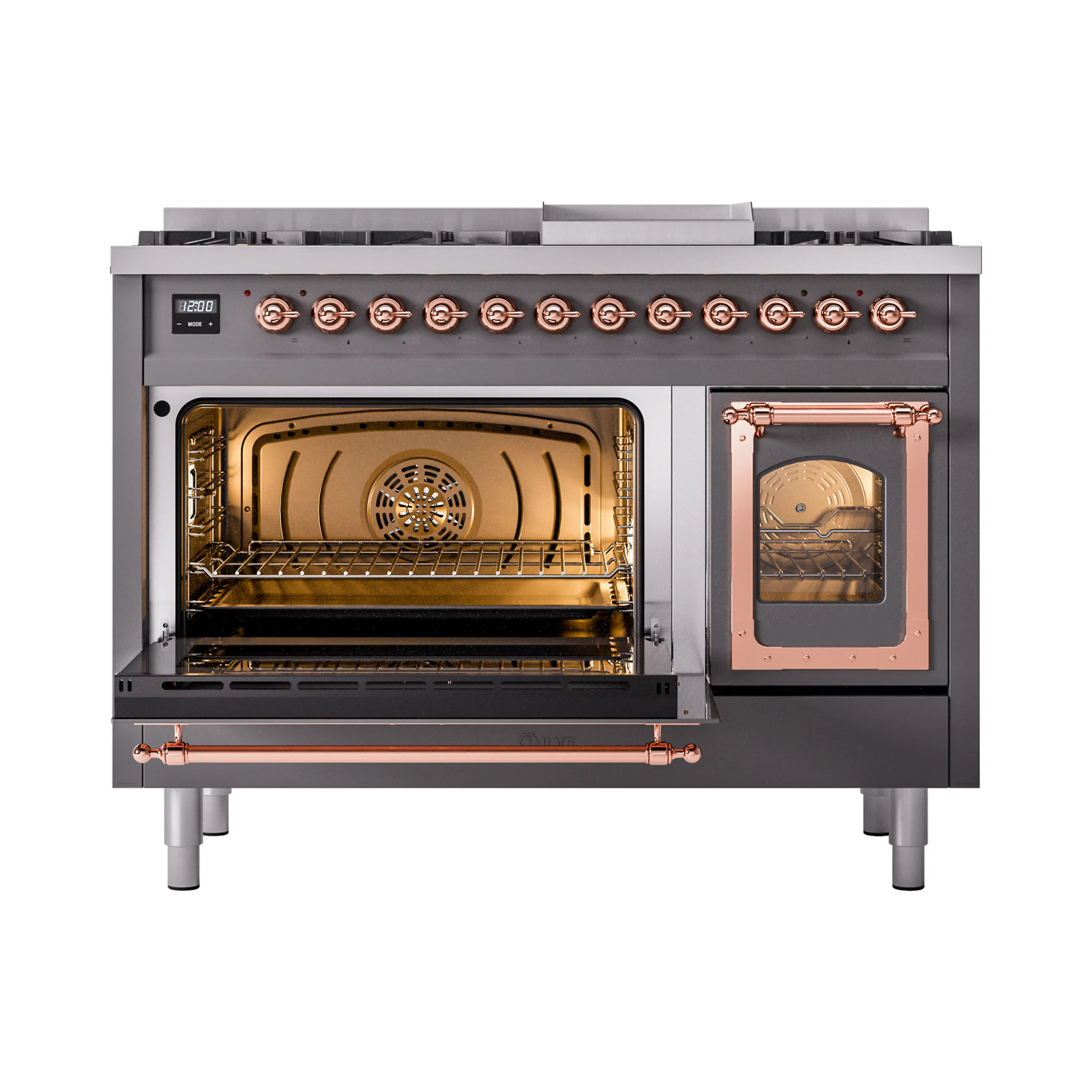 ILVE Nostalgie II Noblesse 48-Inch Freestanding Natural Gas Dual Fuel Range in Matte Graphite with Copper Trim (UN48FNMPMGP) - Image 8