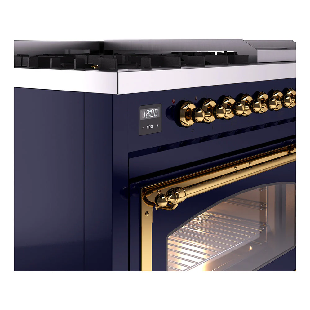 ILVE Nostalgie II Noblesse 48-Inch Freestanding Natural Gas Dual Fuel Range in Midnight Blue with Brass Trim (UN48FNMPMBG) - Image 3