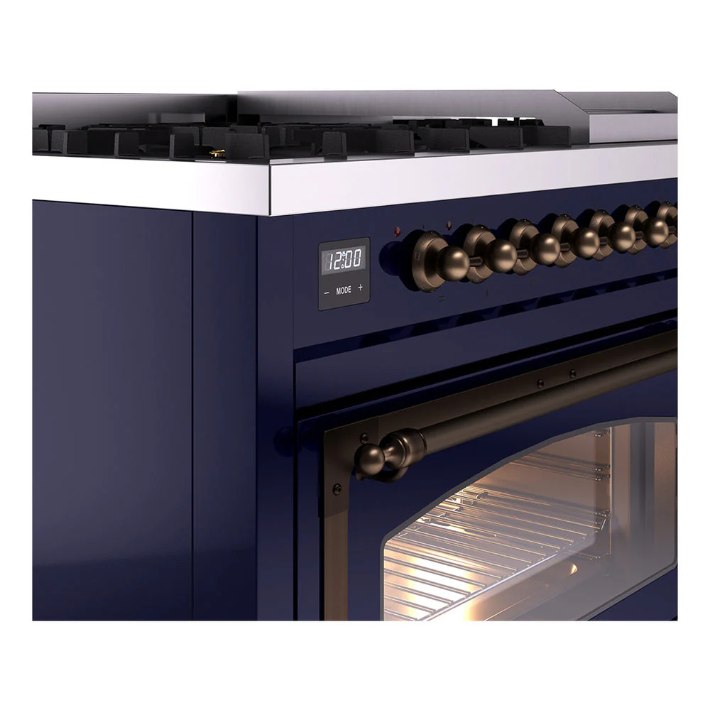 ILVE Nostalgie II Noblesse 48-Inch Freestanding Natural Gas Dual Fuel Range in Midnight Blue with Bronze Trim (UN48FNMPMBB) - Image 3
