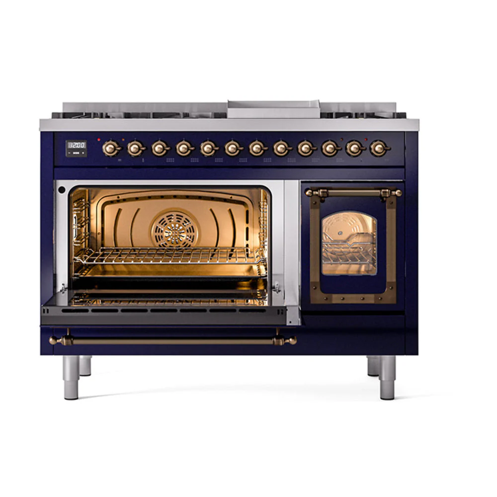 ILVE Nostalgie II Noblesse 48-Inch Freestanding Natural Gas Dual Fuel Range in Midnight Blue with Bronze Trim (UN48FNMPMBB) - Image 6