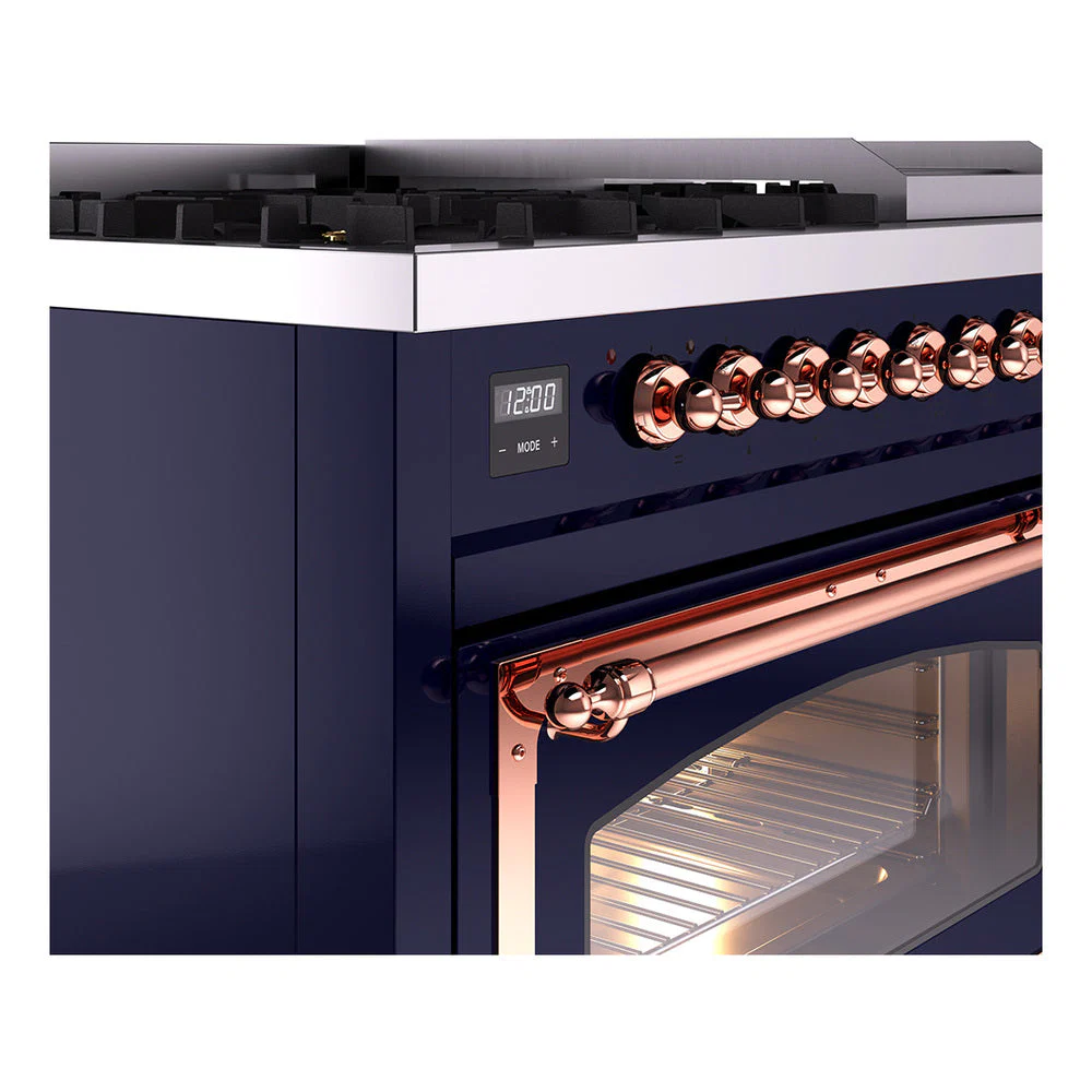 ILVE Nostalgie II Noblesse 48-Inch Freestanding Natural Gas Dual Fuel Range in Midnight Blue with Copper Trim (UN48FNMPMBP) - Image 3