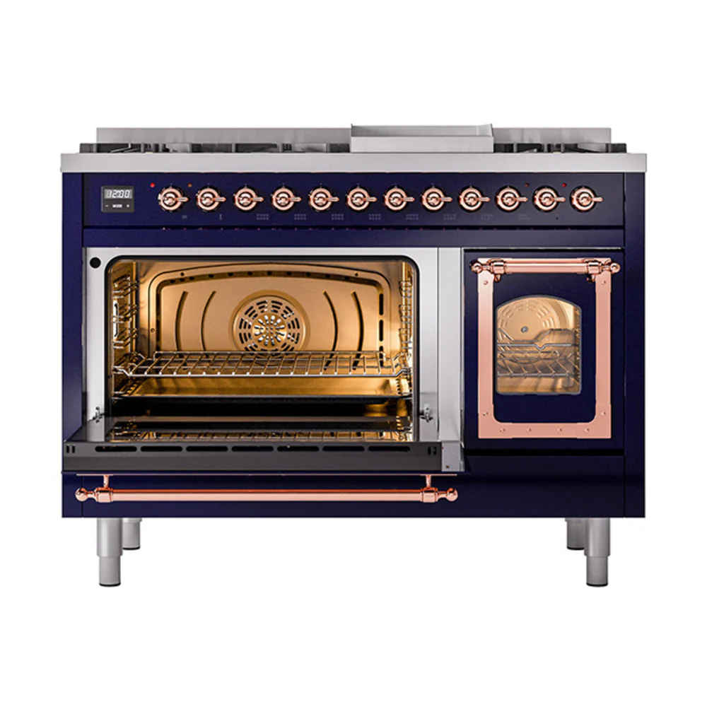ILVE Nostalgie II Noblesse 48-Inch Freestanding Natural Gas Dual Fuel Range in Midnight Blue with Copper Trim (UN48FNMPMBP) - Image 6