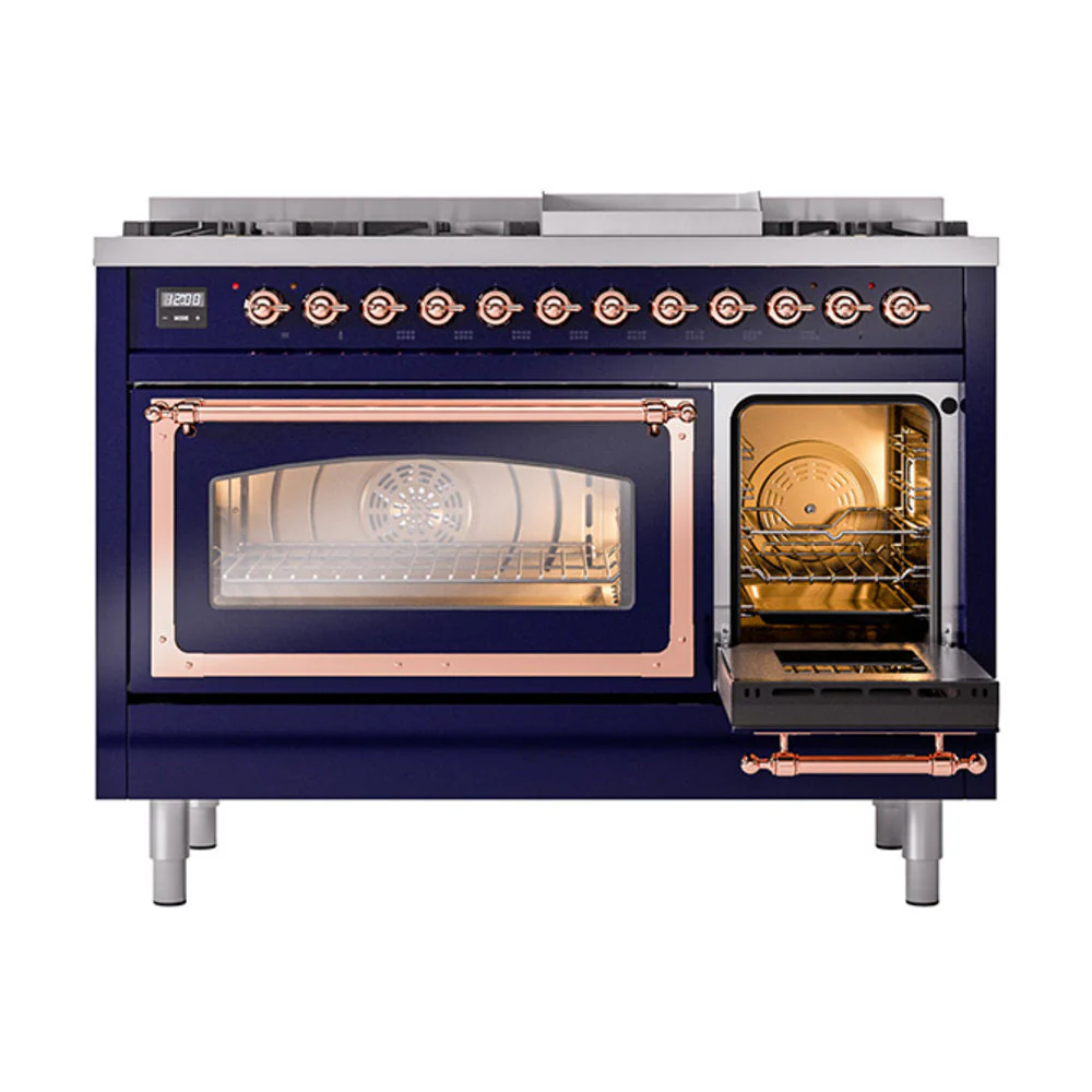 ILVE Nostalgie II Noblesse 48-Inch Freestanding Natural Gas Dual Fuel Range in Midnight Blue with Copper Trim (UN48FNMPMBP) - Image 7