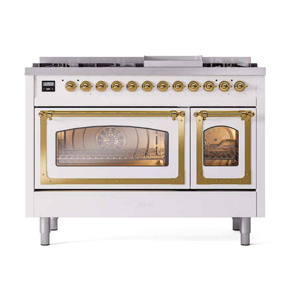 ILVE Nostalgie II Noblesse 48-Inch Freestanding Natural Gas Dual Fuel Range in RAL with Brass Trim (UN48FNMPRAG) - Image 2