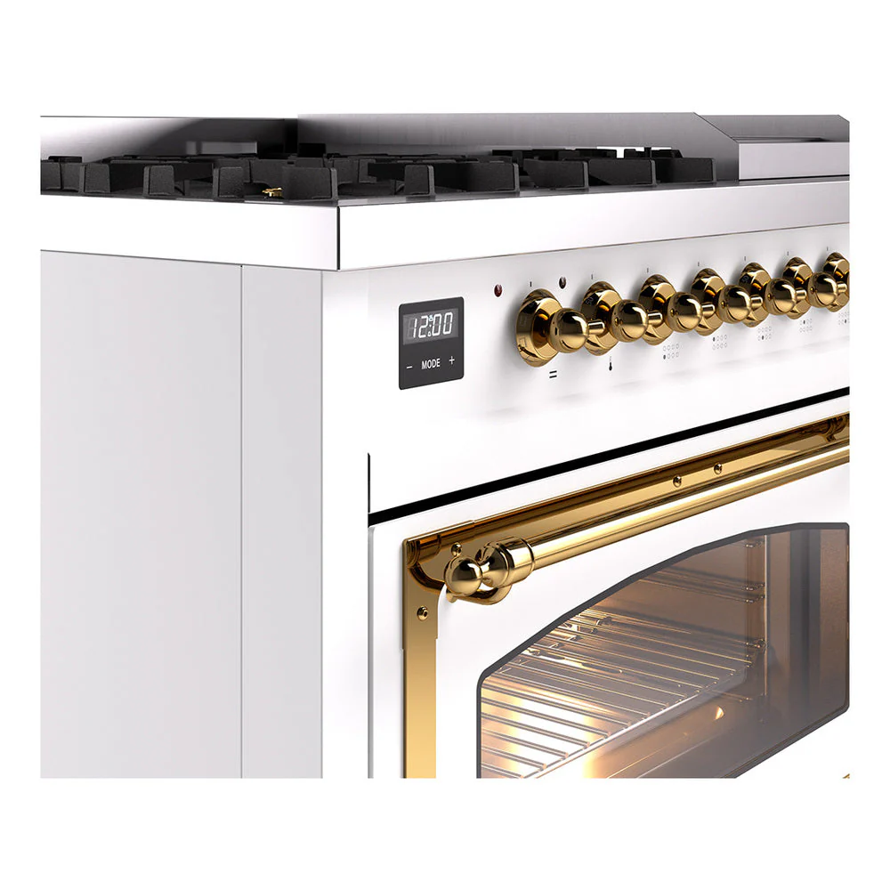 ILVE Nostalgie II Noblesse 48-Inch Freestanding Natural Gas Dual Fuel Range in RAL with Brass Trim (UN48FNMPRAG) - Image 3