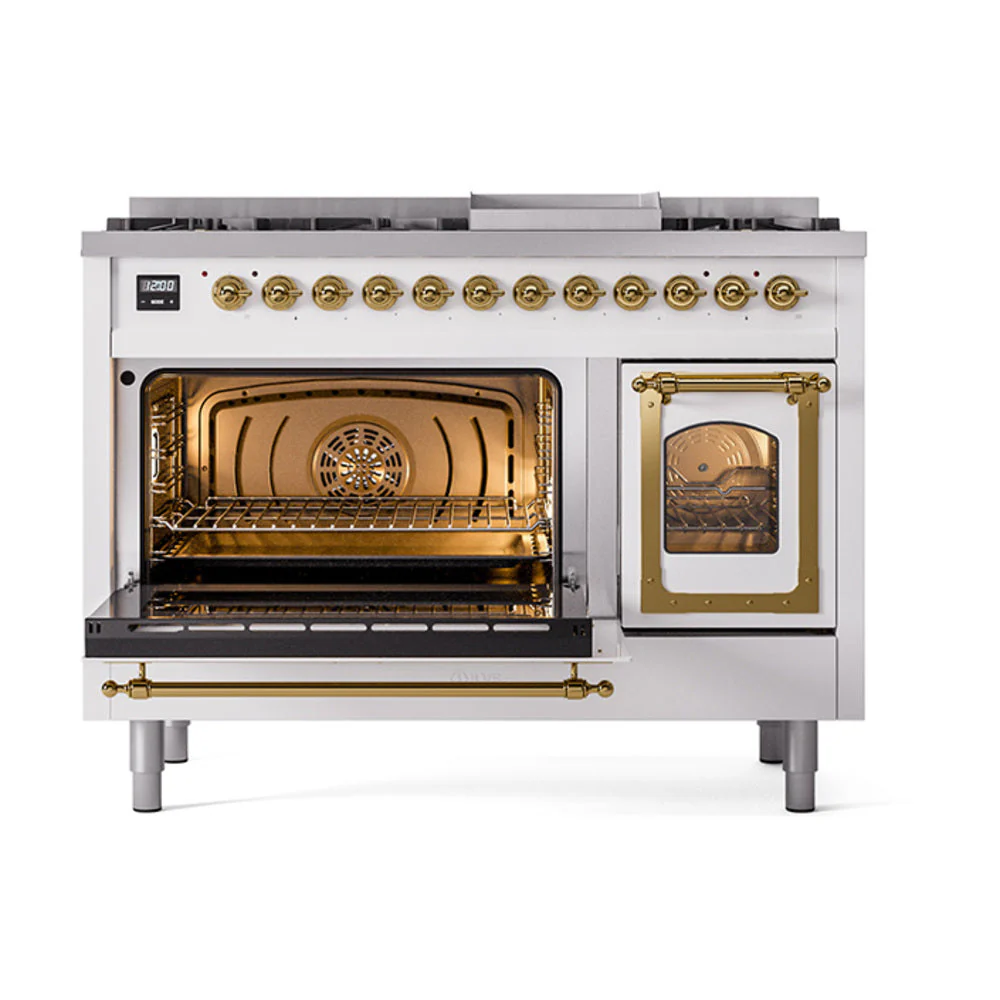 ILVE Nostalgie II Noblesse 48-Inch Freestanding Natural Gas Dual Fuel Range in RAL with Brass Trim (UN48FNMPRAG) - Image 6