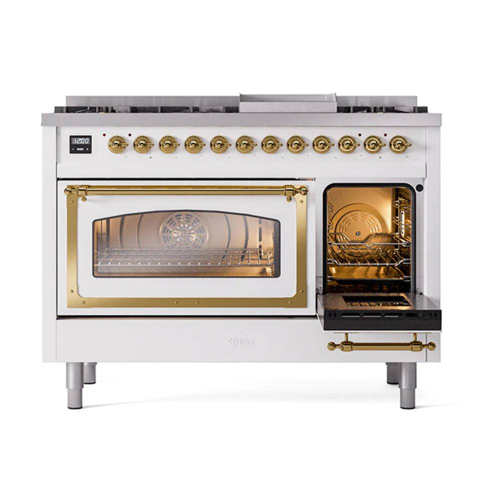 ILVE Nostalgie II Noblesse 48-Inch Freestanding Natural Gas Dual Fuel Range in RAL with Brass Trim (UN48FNMPRAG) - Image 7
