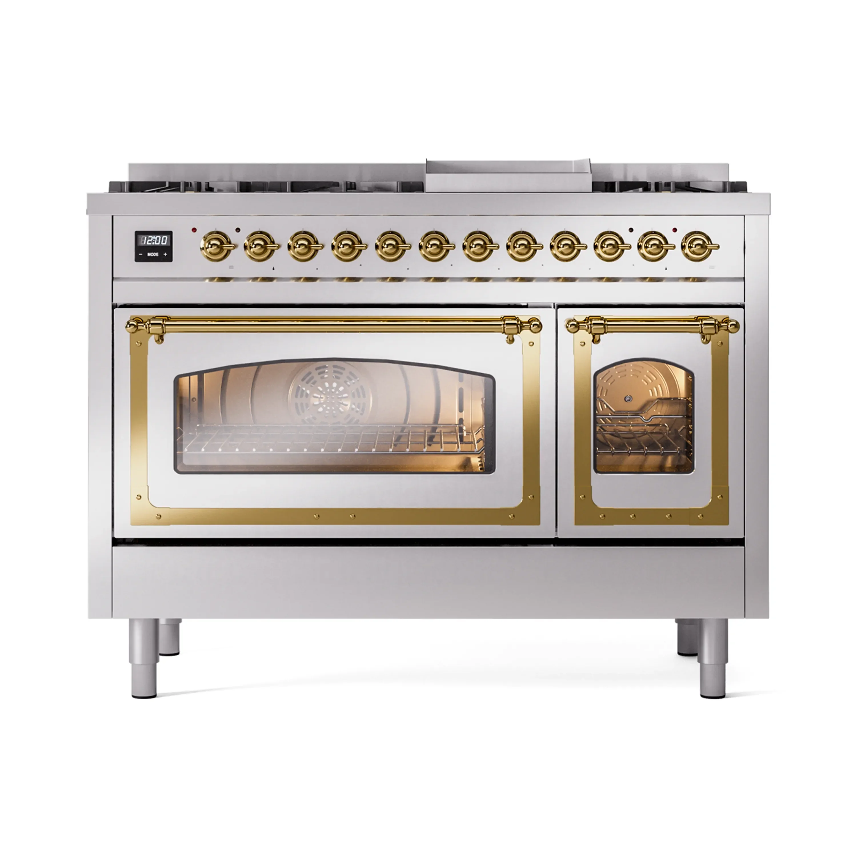 ILVE Nostalgie II Noblesse 48-Inch Freestanding Natural Gas Dual Fuel Range in Stainless Steel with Brass Trim (UN48FNMPSSG) - Image 2