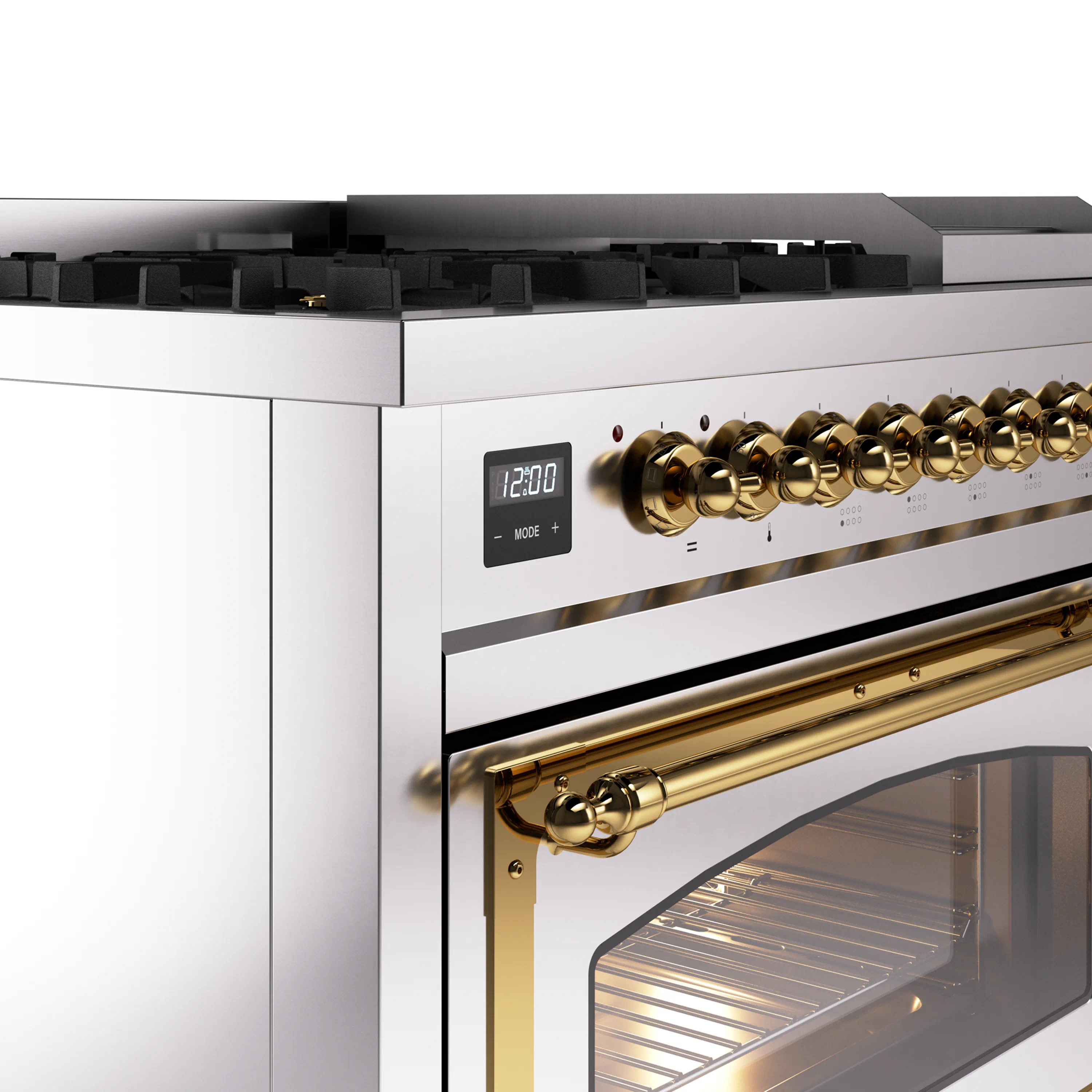 ILVE Nostalgie II Noblesse 48-Inch Freestanding Natural Gas Dual Fuel Range in Stainless Steel with Brass Trim (UN48FNMPSSG) - Image 3