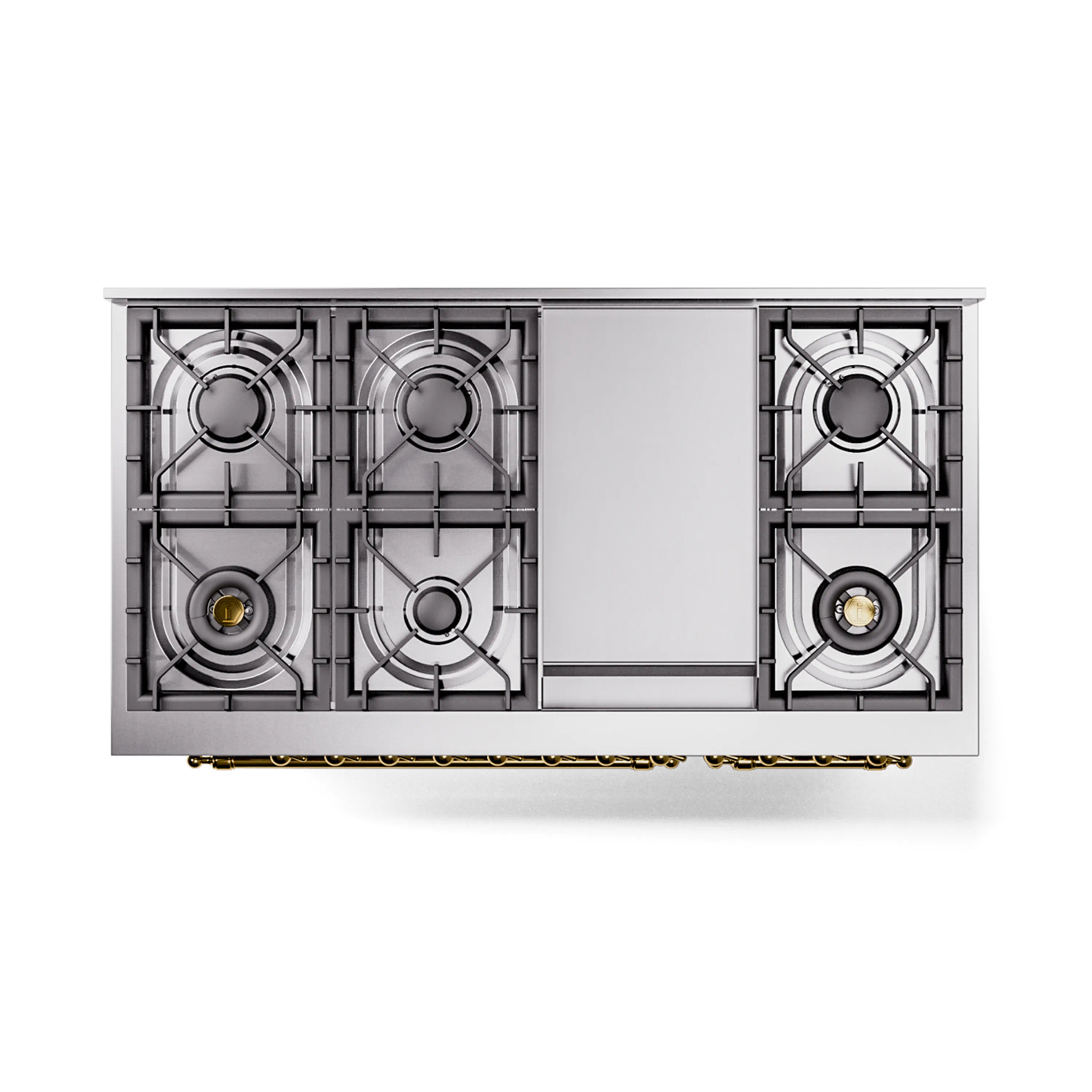 ILVE Nostalgie II Noblesse 48-Inch Freestanding Natural Gas Dual Fuel Range in Stainless Steel with Brass Trim (UN48FNMPSSG) - Image 4