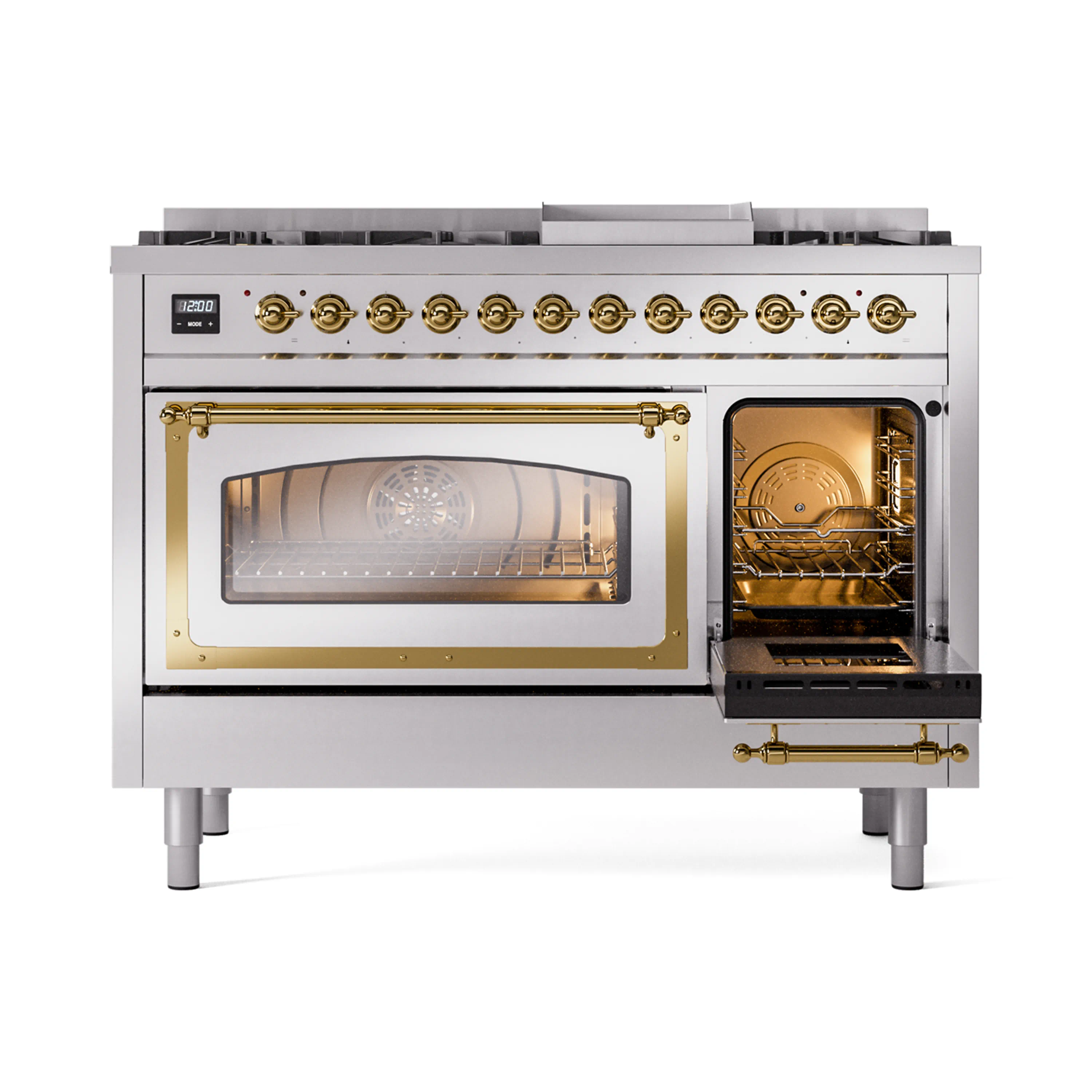 ILVE Nostalgie II Noblesse 48-Inch Freestanding Natural Gas Dual Fuel Range in Stainless Steel with Brass Trim (UN48FNMPSSG) - Image 7