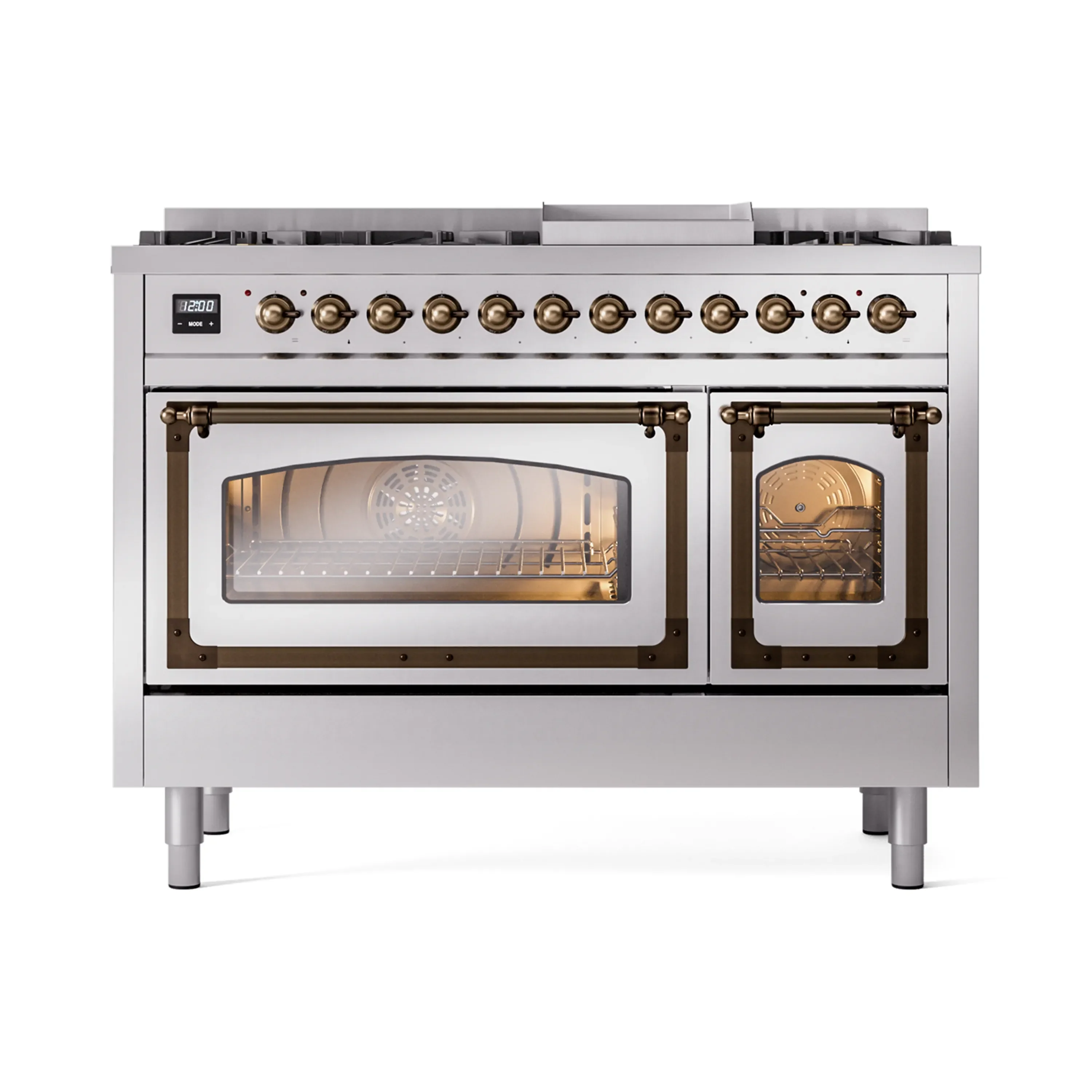 ILVE Nostalgie II Noblesse 48-Inch Freestanding Natural Gas Dual Fuel Range in Stainless Steel with Bronze Trim (UN48FNMPSSB) - Image 2
