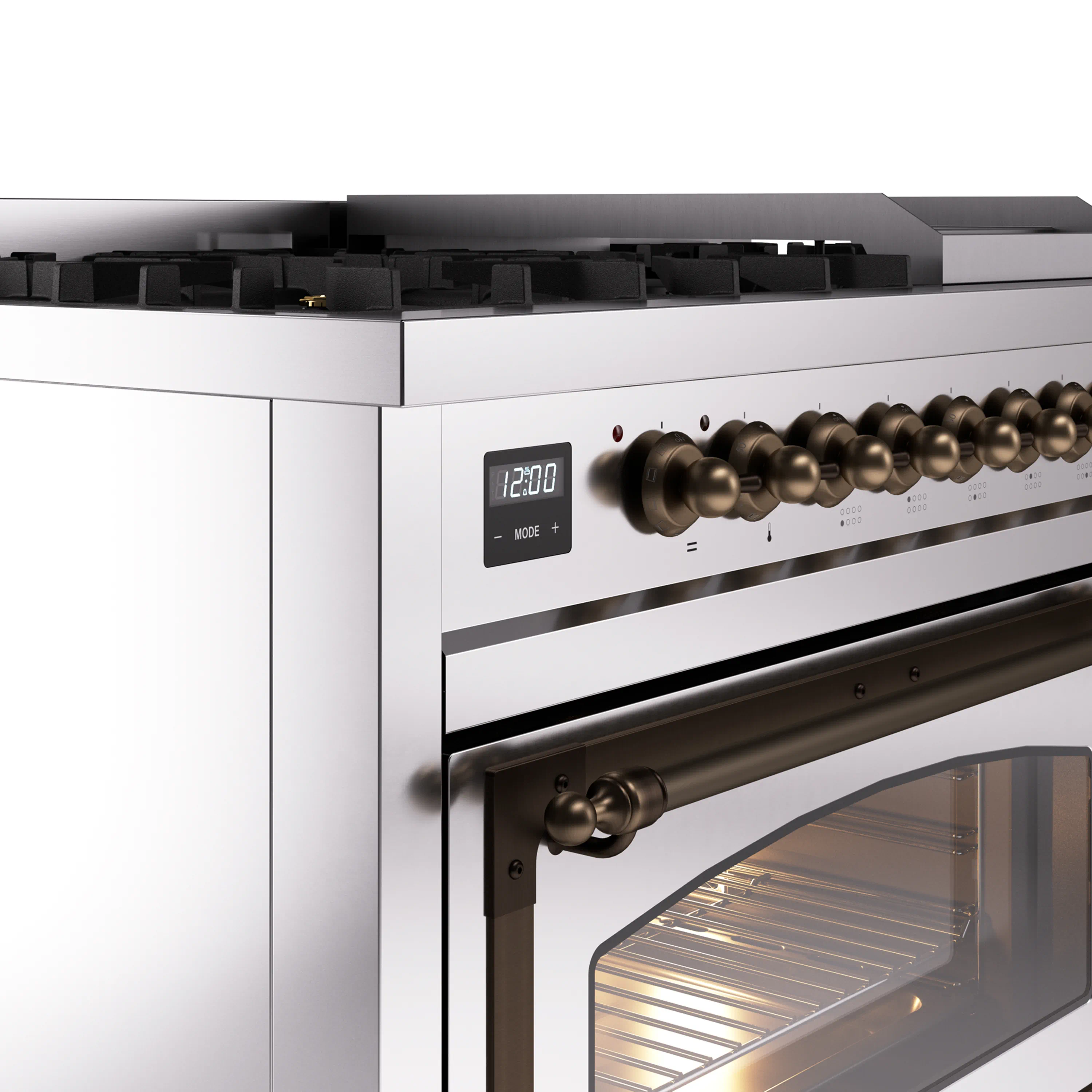ILVE Nostalgie II Noblesse 48-Inch Freestanding Natural Gas Dual Fuel Range in Stainless Steel with Bronze Trim (UN48FNMPSSB) - Image 3