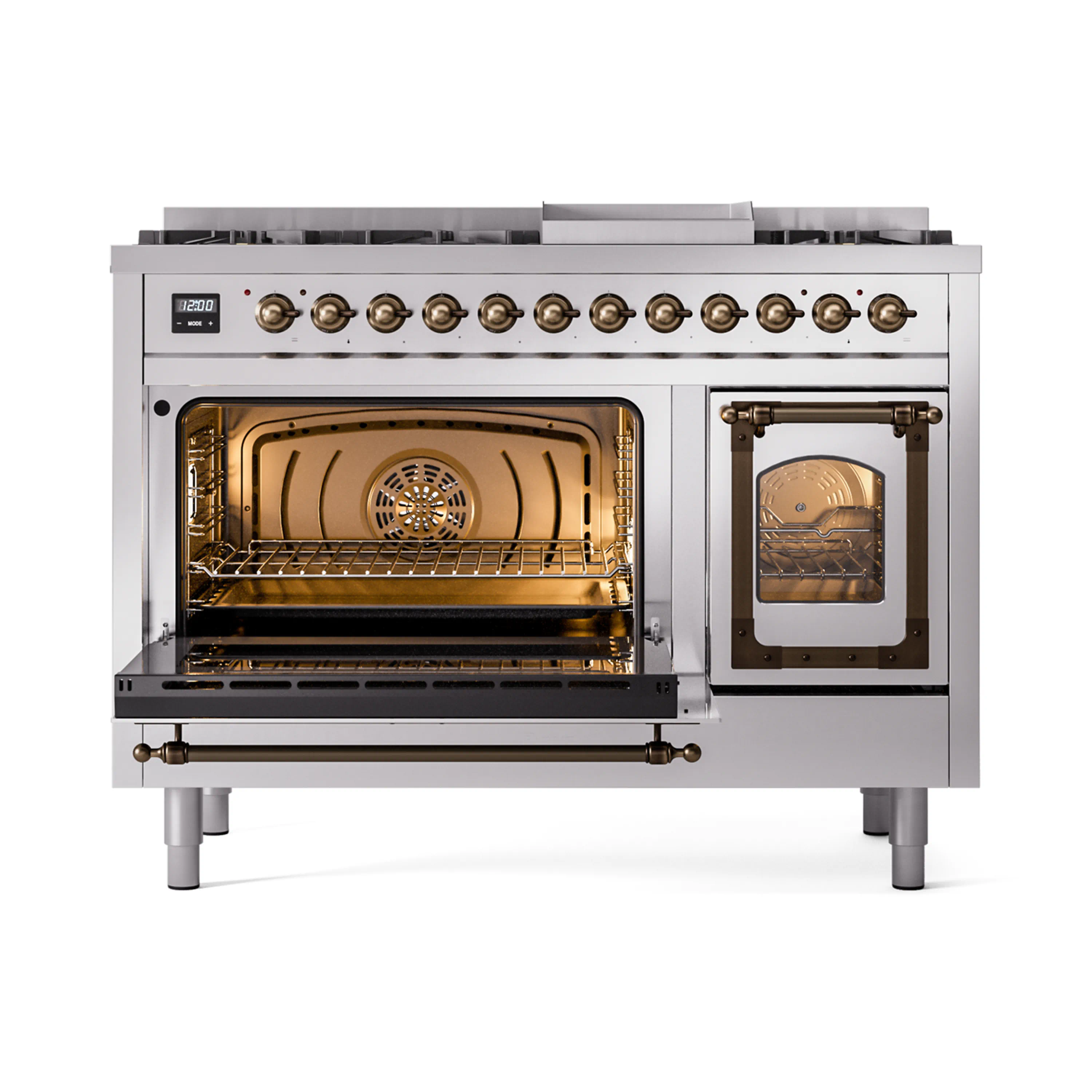 ILVE Nostalgie II Noblesse 48-Inch Freestanding Natural Gas Dual Fuel Range in Stainless Steel with Bronze Trim (UN48FNMPSSB) - Image 8