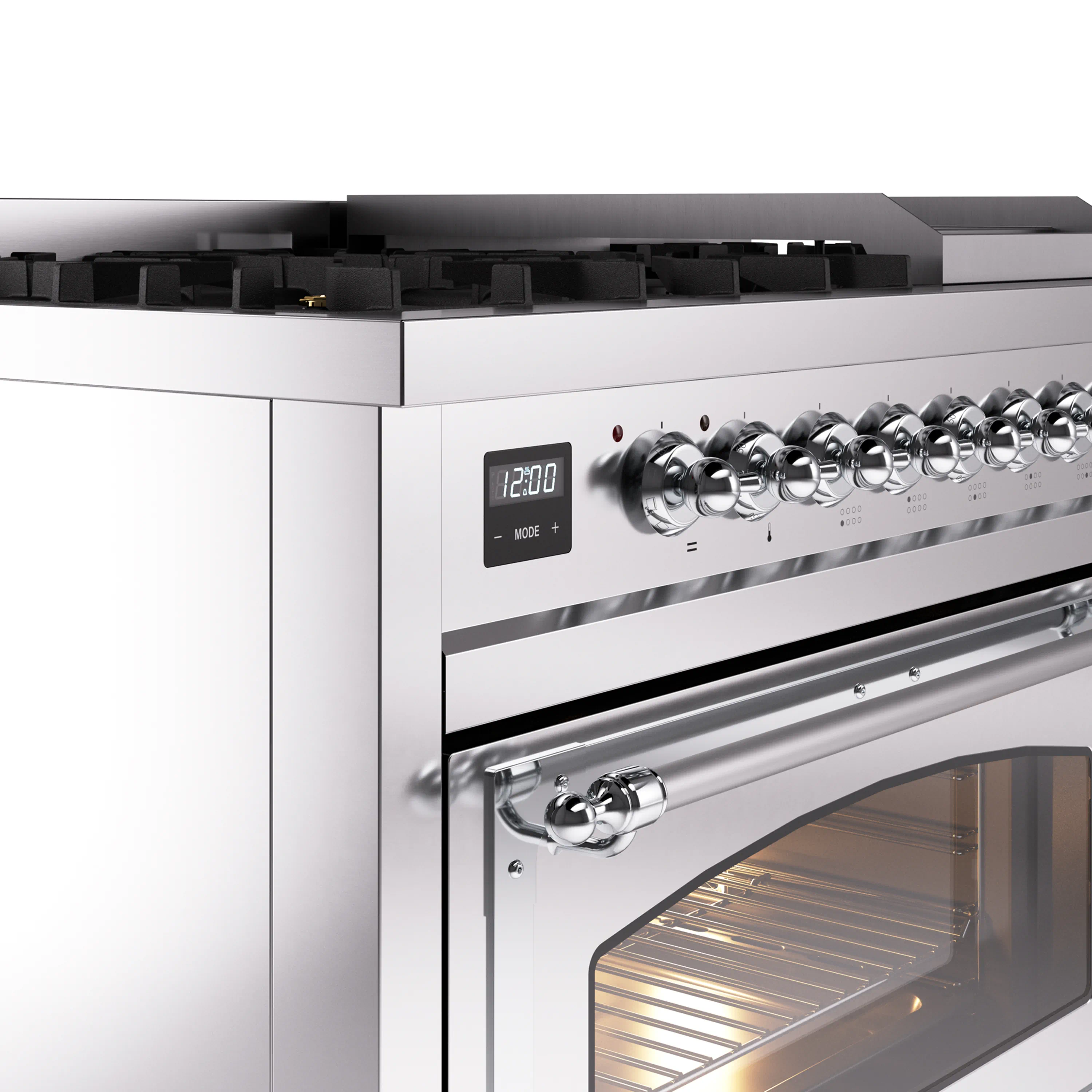 ILVE Nostalgie II Noblesse 48-Inch Freestanding Natural Gas Dual Fuel Range in Stainless Steel with Chrome Trim (UN48FNMPSSC) - Image 3
