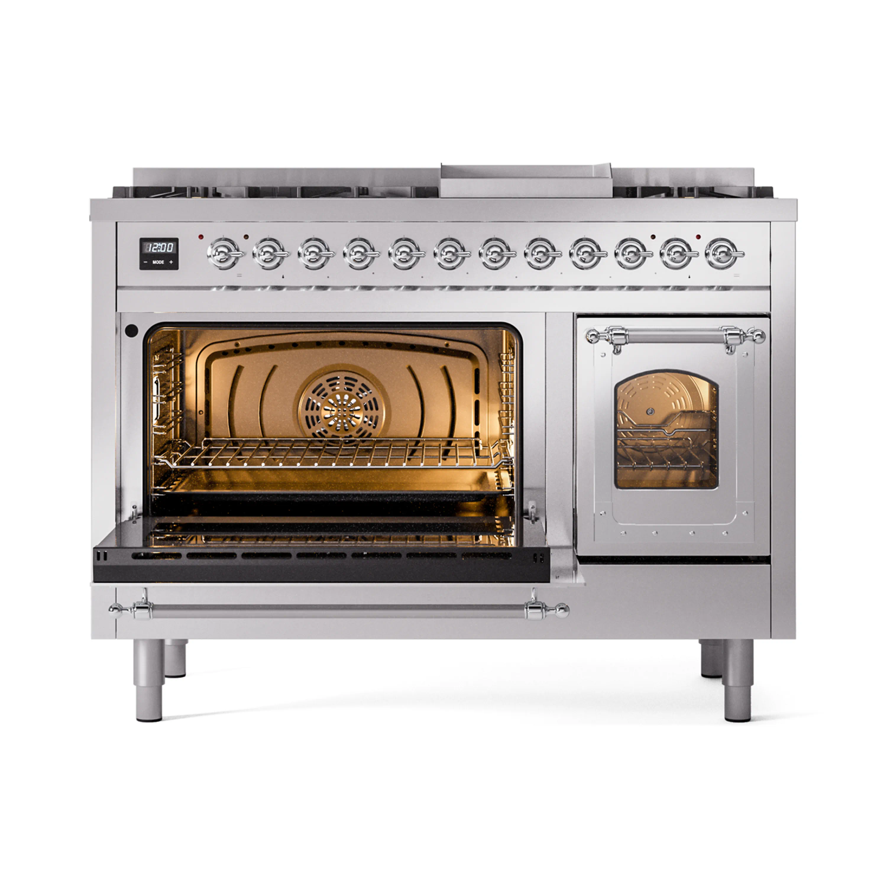 ILVE Nostalgie II Noblesse 48-Inch Freestanding Natural Gas Dual Fuel Range in Stainless Steel with Chrome Trim (UN48FNMPSSC) - Image 8