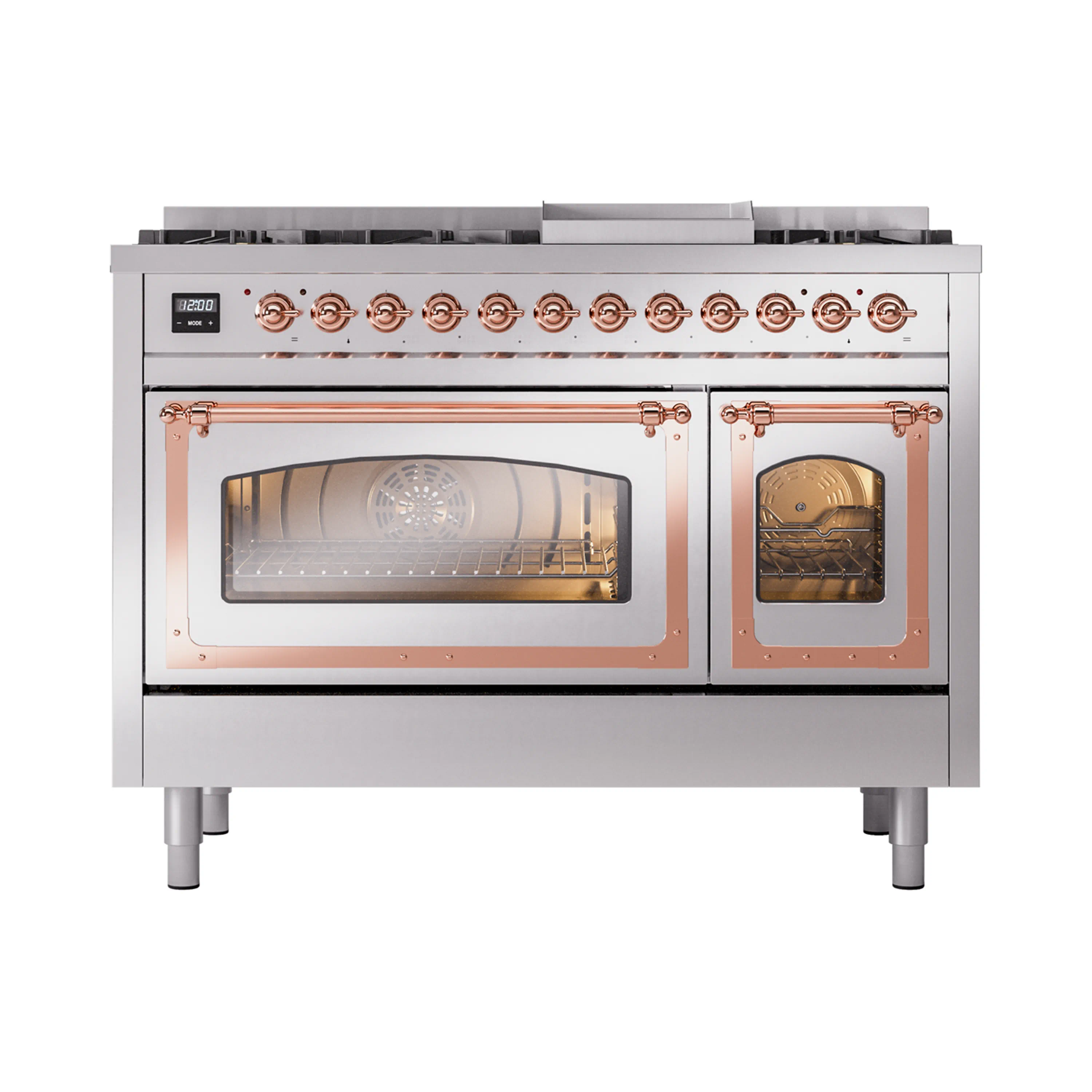 ILVE Nostalgie II Noblesse 48-Inch Freestanding Natural Gas Dual Fuel Range in Stainless Steel with Copper Trim (UN48FNMPSSP) - Image 2