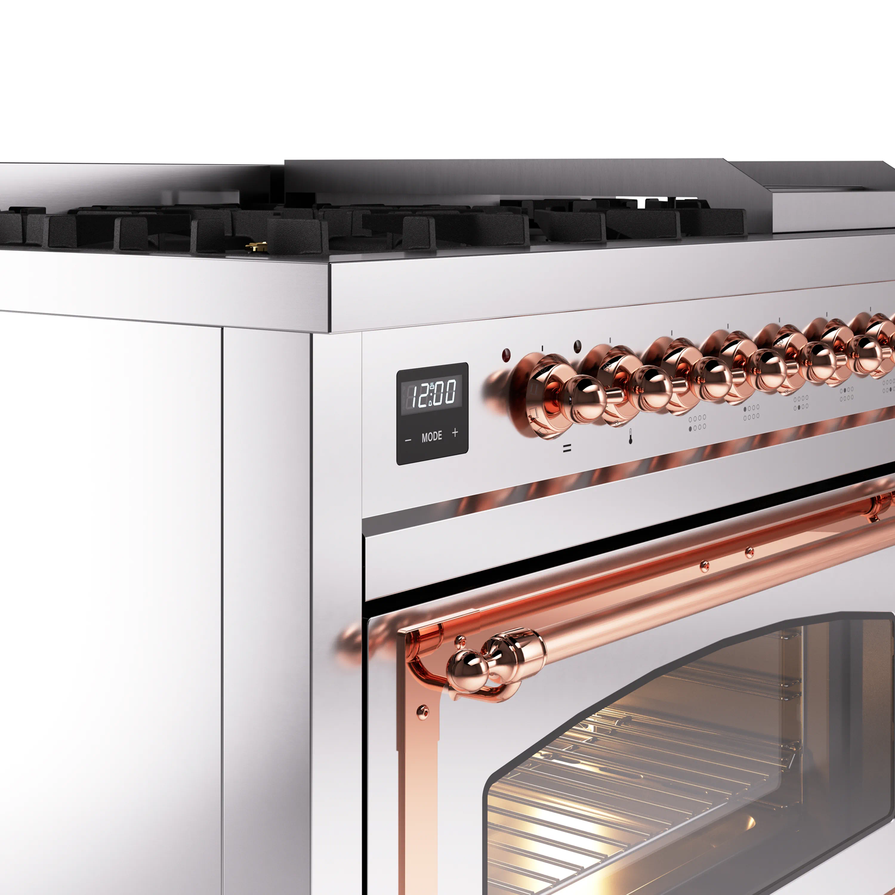 ILVE Nostalgie II Noblesse 48-Inch Freestanding Natural Gas Dual Fuel Range in Stainless Steel with Copper Trim (UN48FNMPSSP) - Image 3