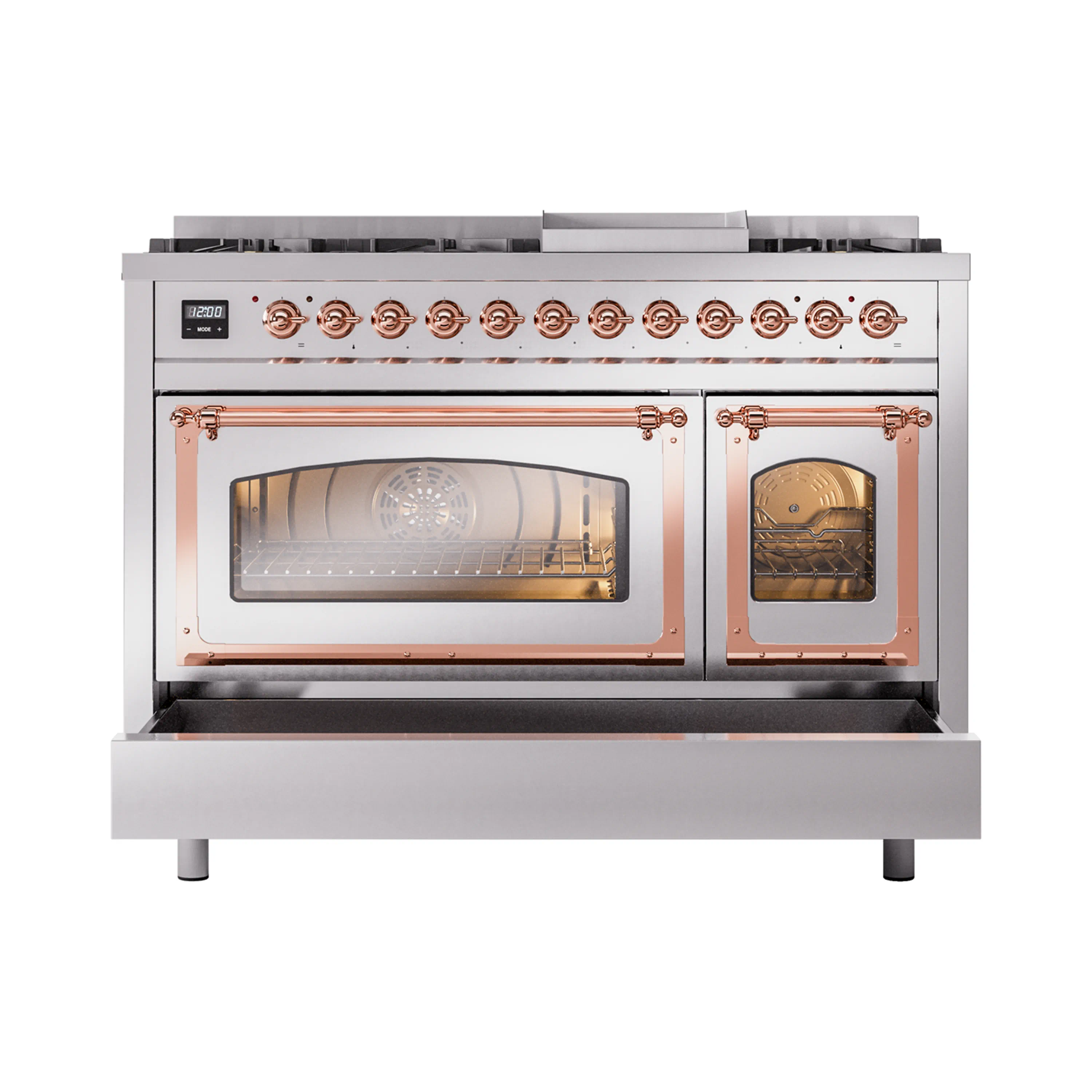 ILVE Nostalgie II Noblesse 48-Inch Freestanding Natural Gas Dual Fuel Range in Stainless Steel with Copper Trim (UN48FNMPSSP) - Image 6