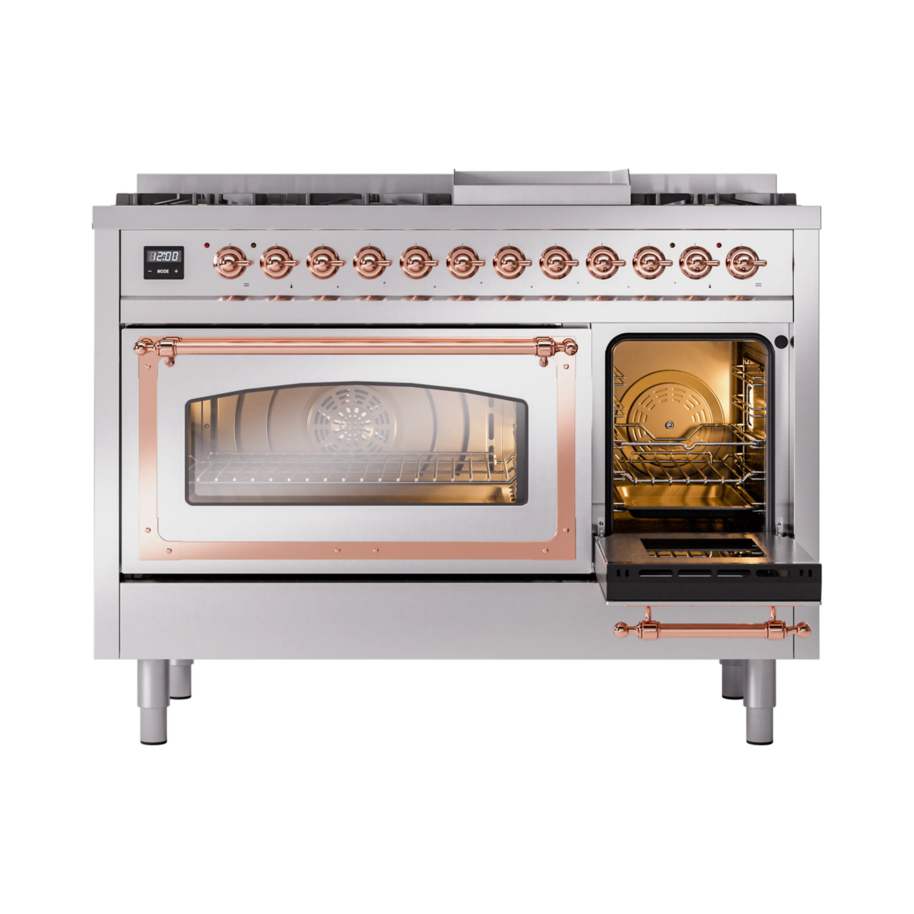 ILVE Nostalgie II Noblesse 48-Inch Freestanding Natural Gas Dual Fuel Range in Stainless Steel with Copper Trim (UN48FNMPSSP) - Image 7