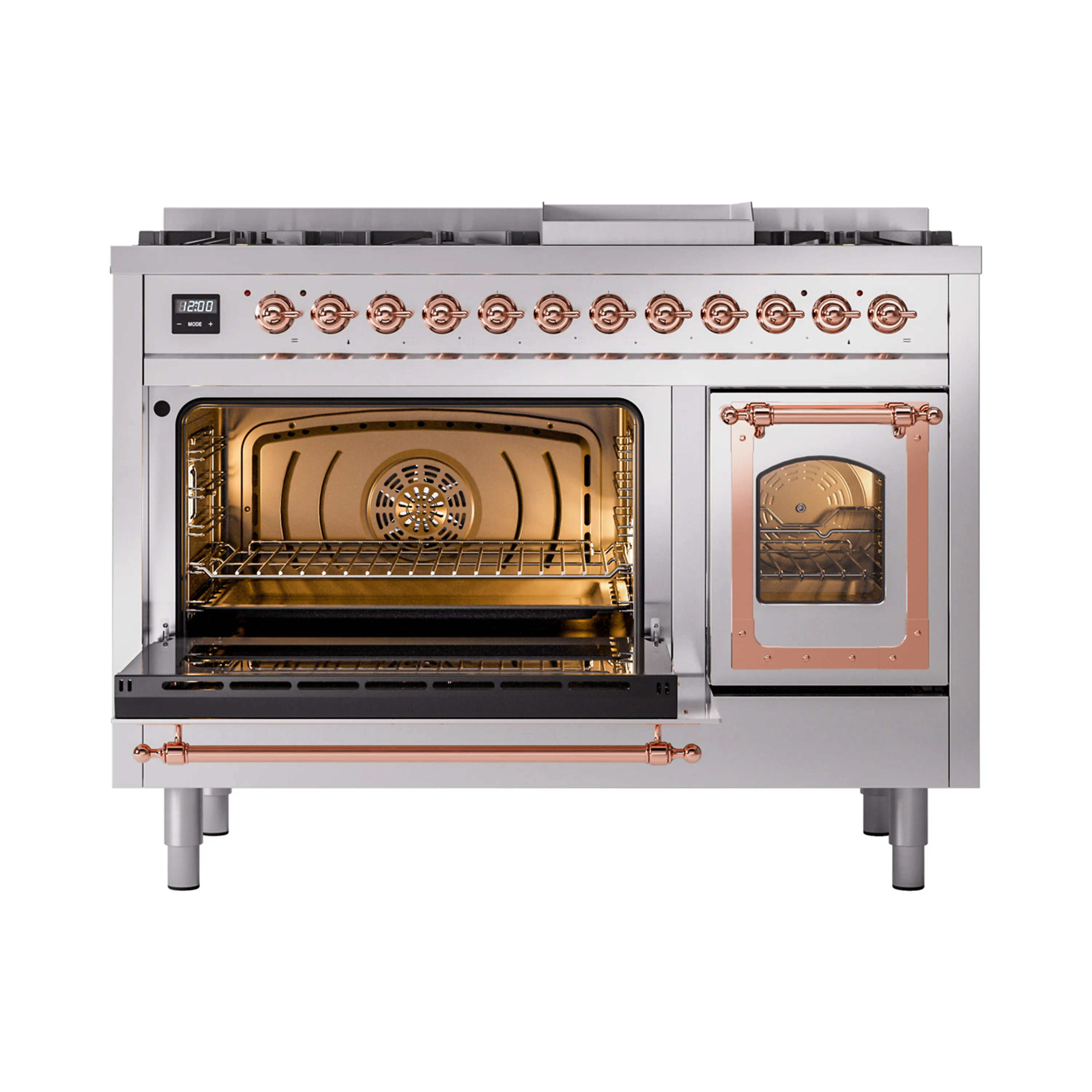 ILVE Nostalgie II Noblesse 48-Inch Freestanding Natural Gas Dual Fuel Range in Stainless Steel with Copper Trim (UN48FNMPSSP) - Image 8