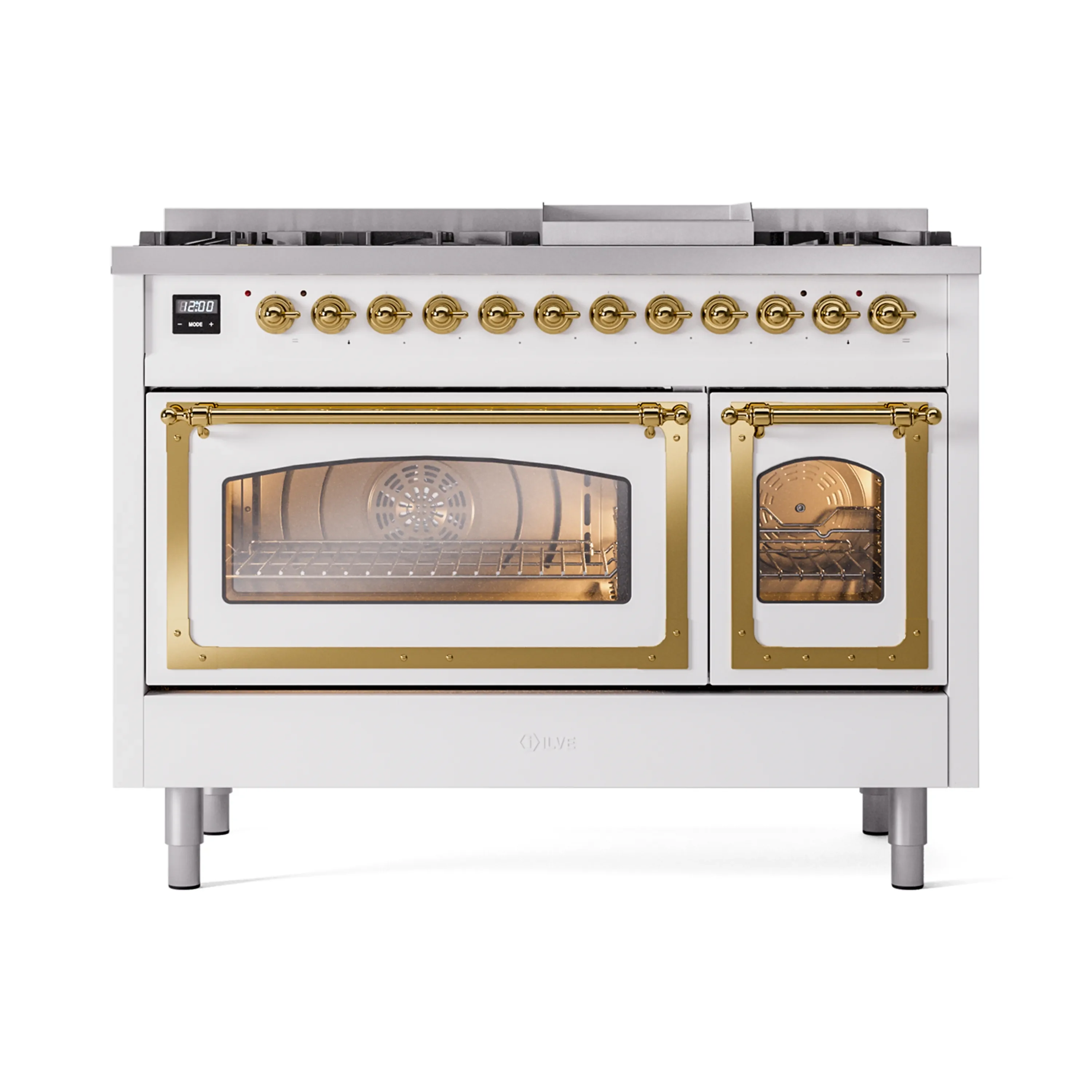 ILVE Nostalgie II Noblesse 48-Inch Freestanding Natural Gas Dual Fuel Range in White with Brass Trim (UN48FNMPWHG) - Image 2