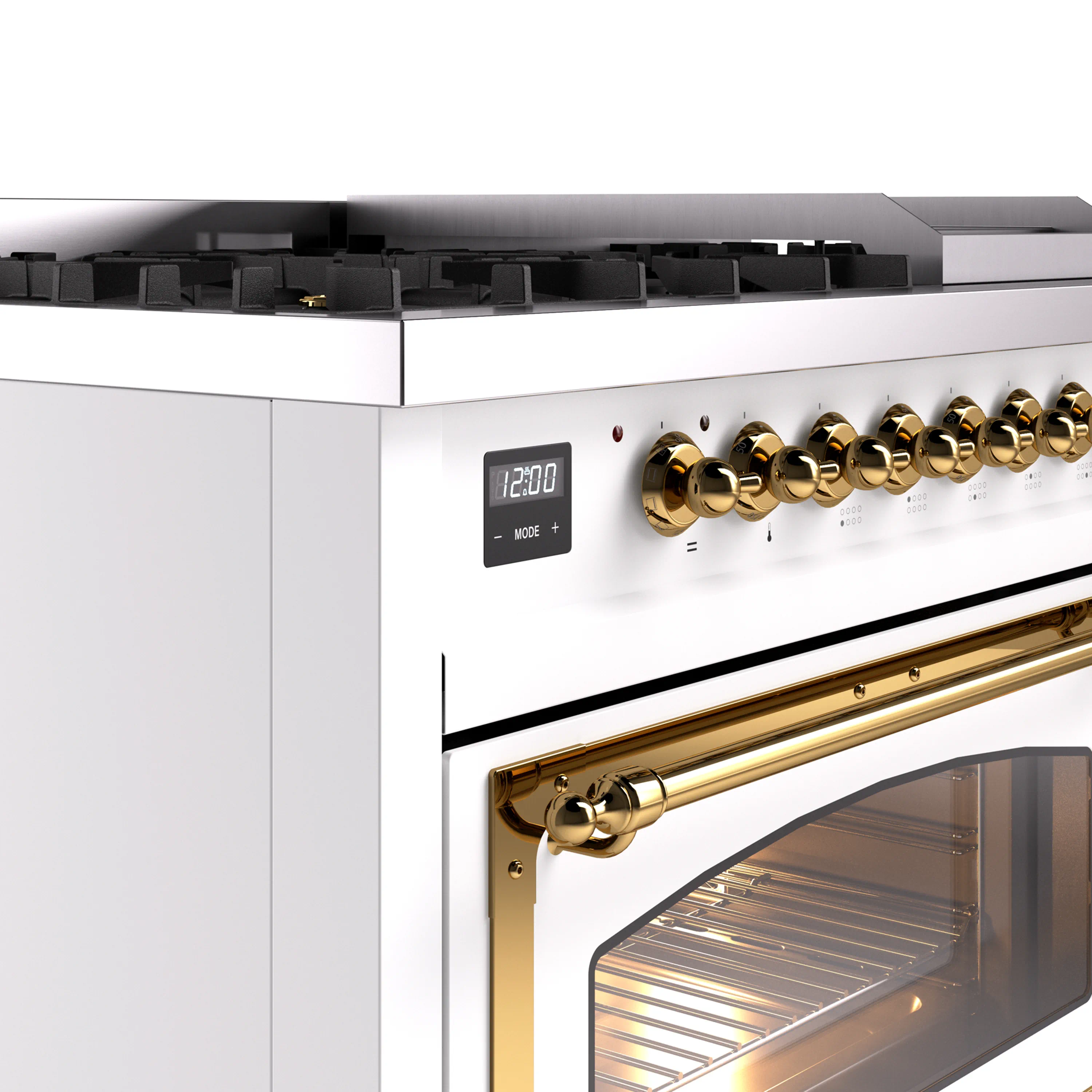 ILVE Nostalgie II Noblesse 48-Inch Freestanding Natural Gas Dual Fuel Range in White with Brass Trim (UN48FNMPWHG) - Image 3
