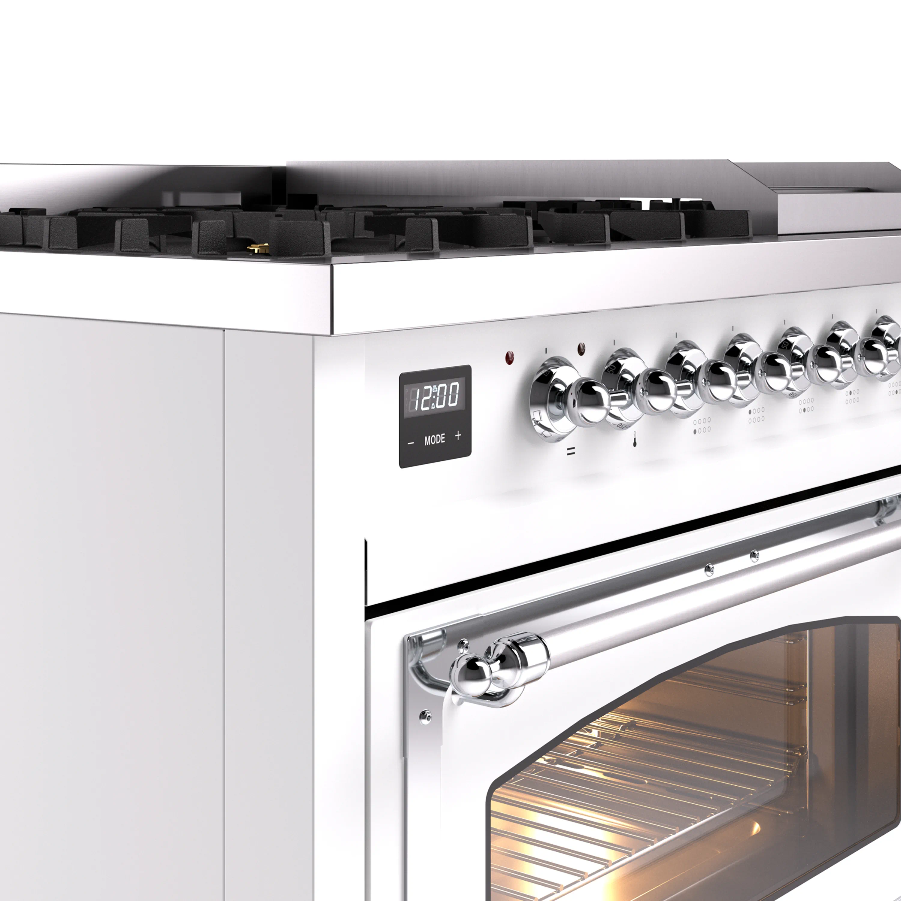 ILVE Nostalgie II Noblesse 48-Inch Freestanding Natural Gas Dual Fuel Range in White with Chrome Trim (UN48FNMPWHC) - Image 3