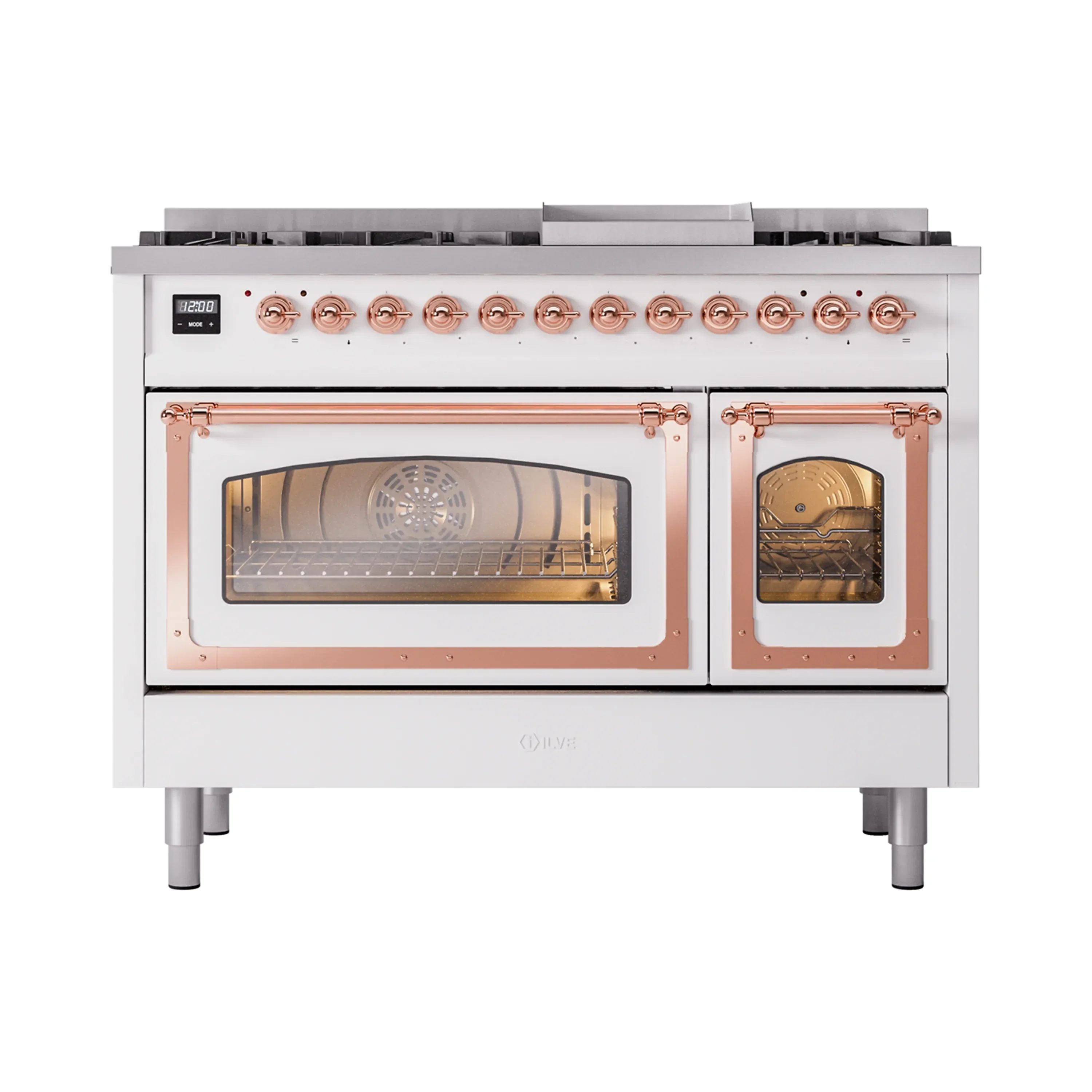 ILVE Nostalgie II Noblesse 48-Inch Freestanding Natural Gas Dual Fuel Range in White with Copper Trim (UN48FNMPWHP) - Image 2