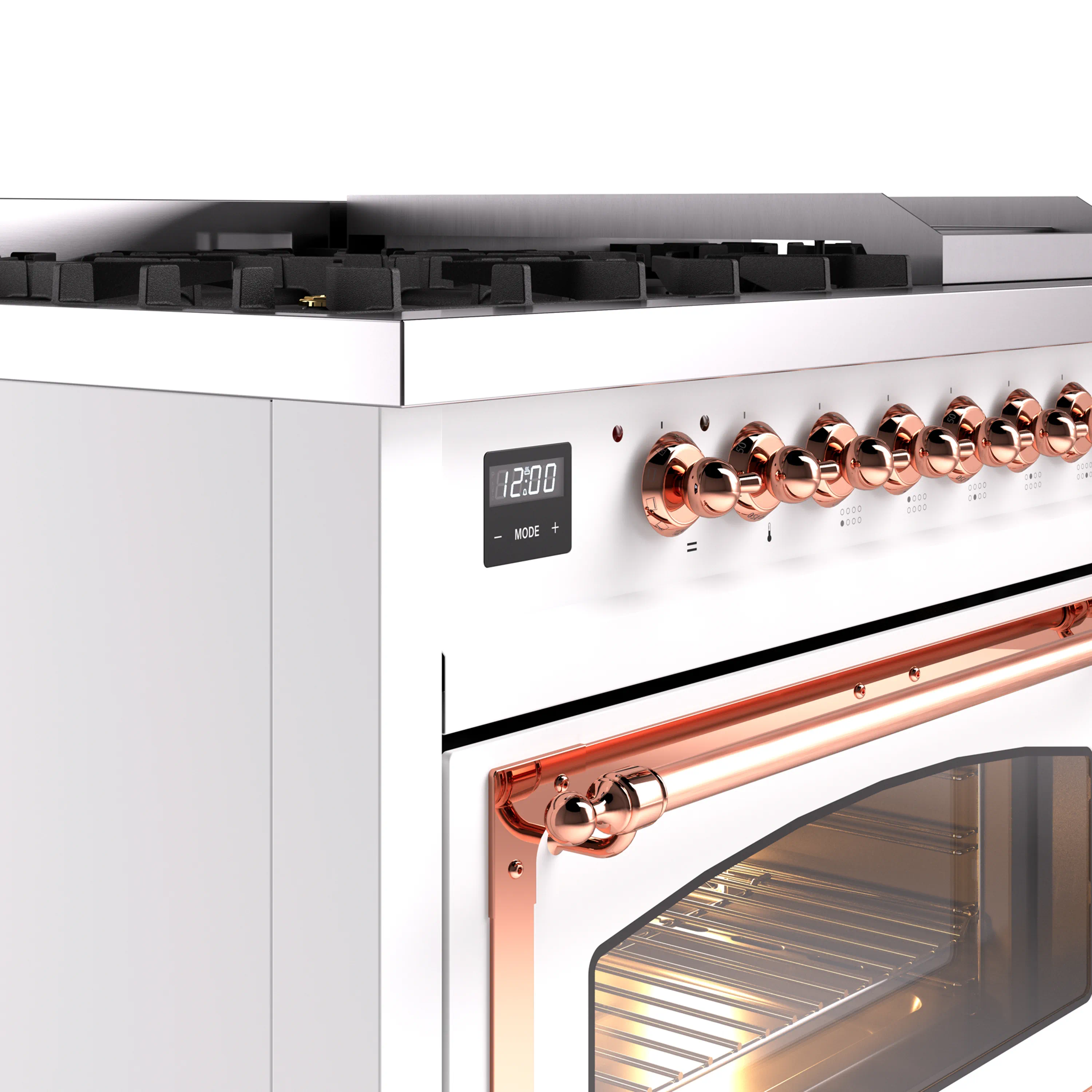 ILVE Nostalgie II Noblesse 48-Inch Freestanding Natural Gas Dual Fuel Range in White with Copper Trim (UN48FNMPWHP) - Image 3