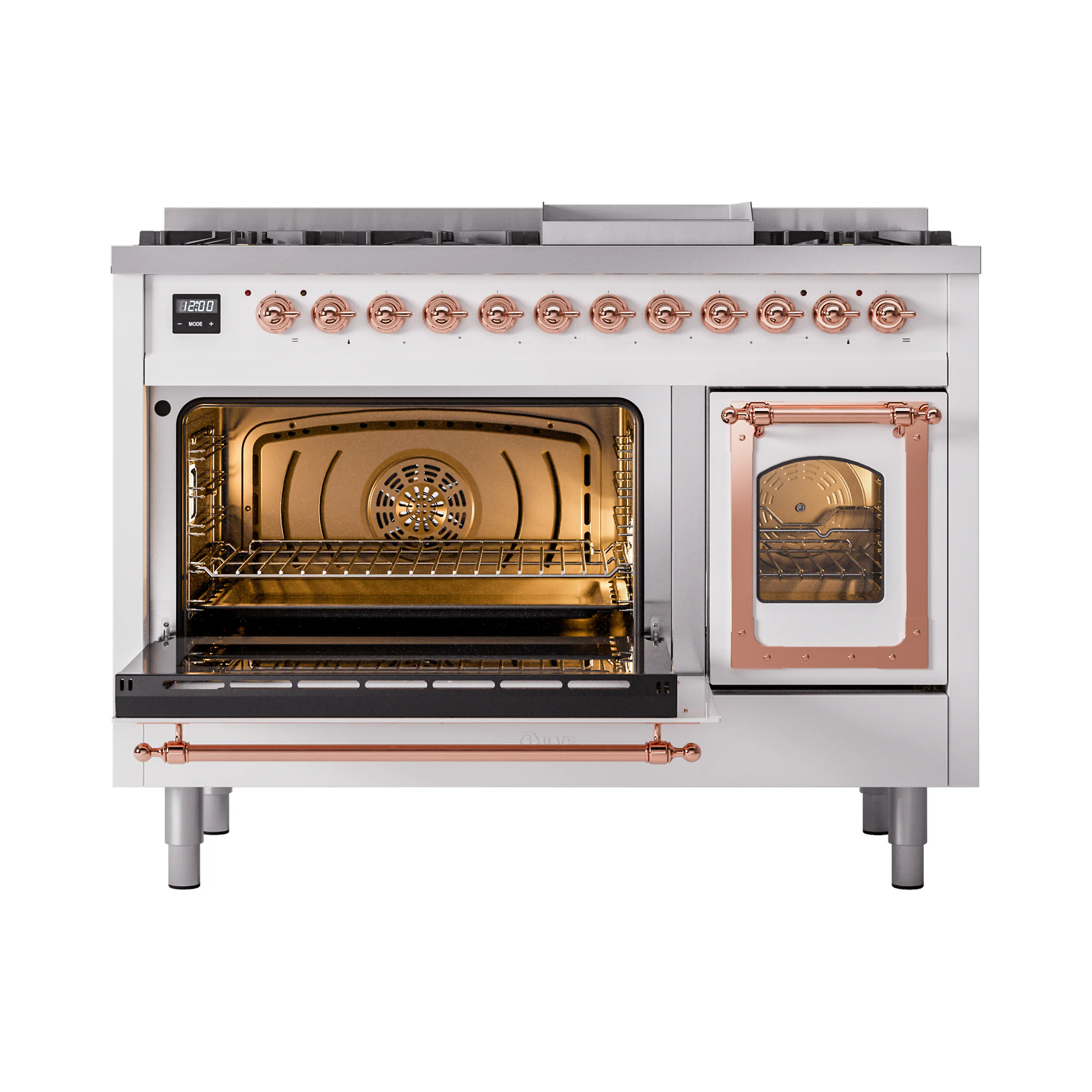 ILVE Nostalgie II Noblesse 48-Inch Freestanding Natural Gas Dual Fuel Range in White with Copper Trim (UN48FNMPWHP) - Image 8