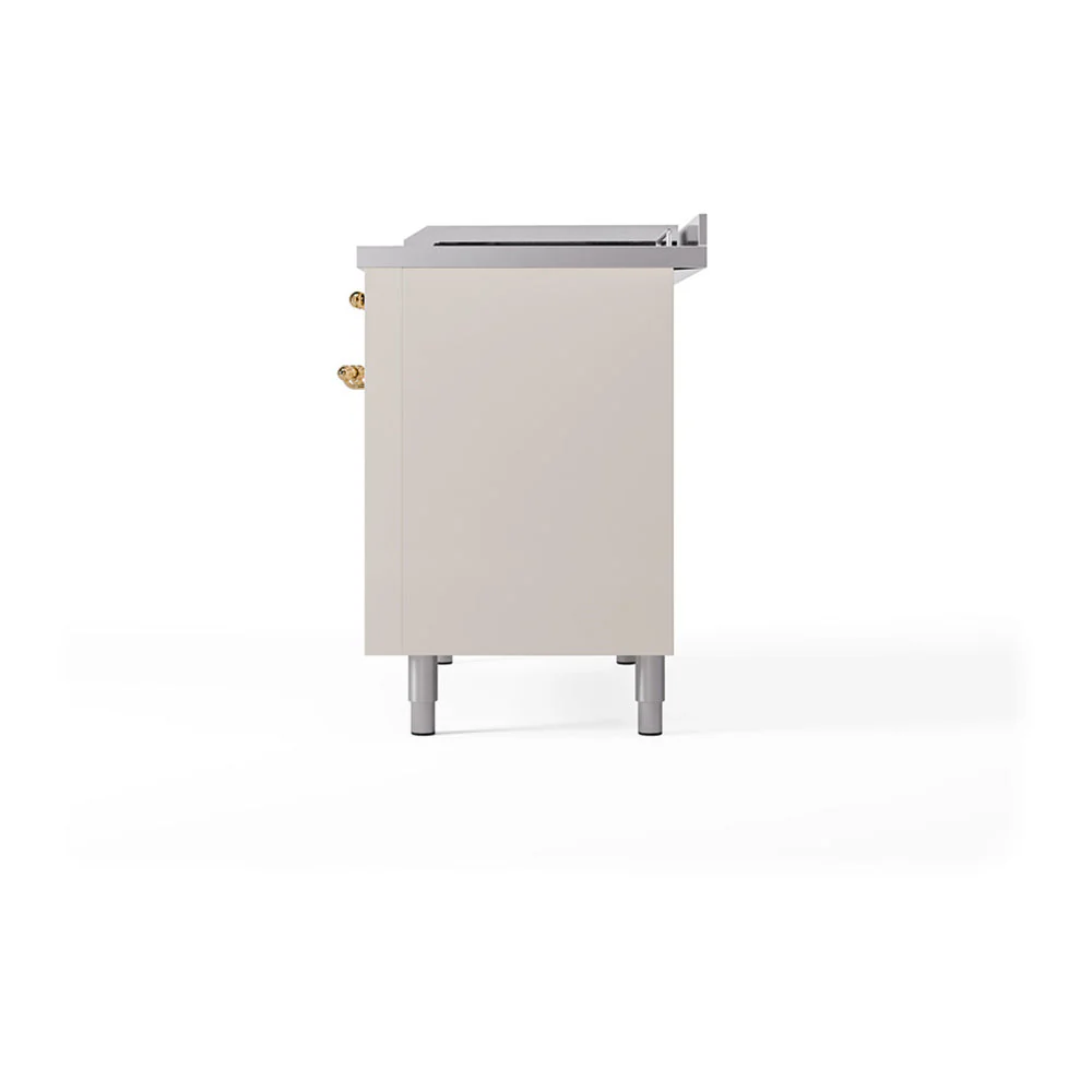 ILVE Nostalgie II Noblesse 48-Inch Freestanding Natural Gas Dual Fuel Range with Solid Door Oven in Antique White with Brass Trim (UN48FQNMPAWG) - Image 5