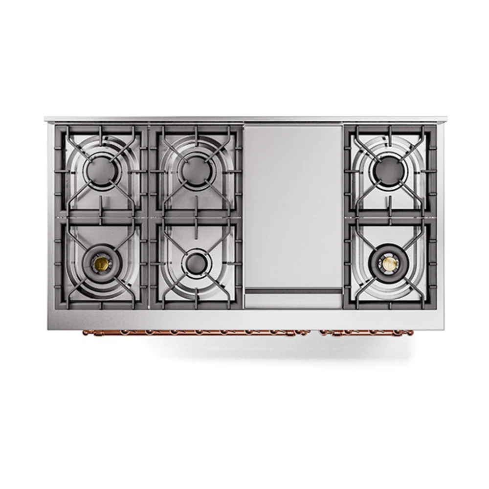 ILVE Nostalgie II Noblesse 48-Inch Freestanding Natural Gas Dual Fuel Range with Solid Door Oven in Antique White with Copper Trim (UN48FQNMPAWP) - Image 3