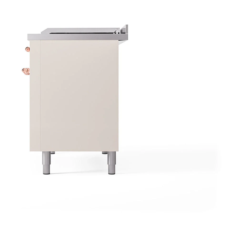 ILVE Nostalgie II Noblesse 48-Inch Freestanding Natural Gas Dual Fuel Range with Solid Door Oven in Antique White with Copper Trim (UN48FQNMPAWP) - Image 5