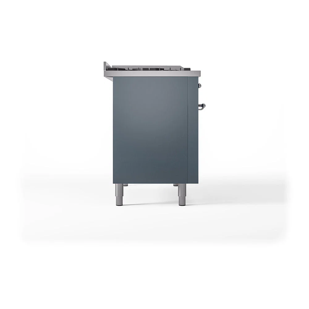 ILVE Nostalgie II Noblesse 48-Inch Freestanding Natural Gas Dual Fuel Range with Solid Door Oven in Blue Grey with Chrome Trim (UN48FQNMPBGC) - Image 4