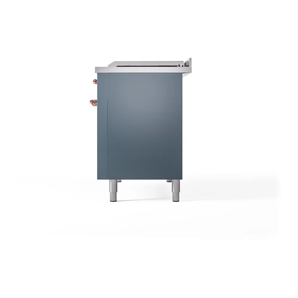 ILVE Nostalgie II Noblesse 48-Inch Freestanding Natural Gas Dual Fuel Range with Solid Door Oven in Blue Grey with Copper Trim (UN48FQNMPBGP) - Image 5